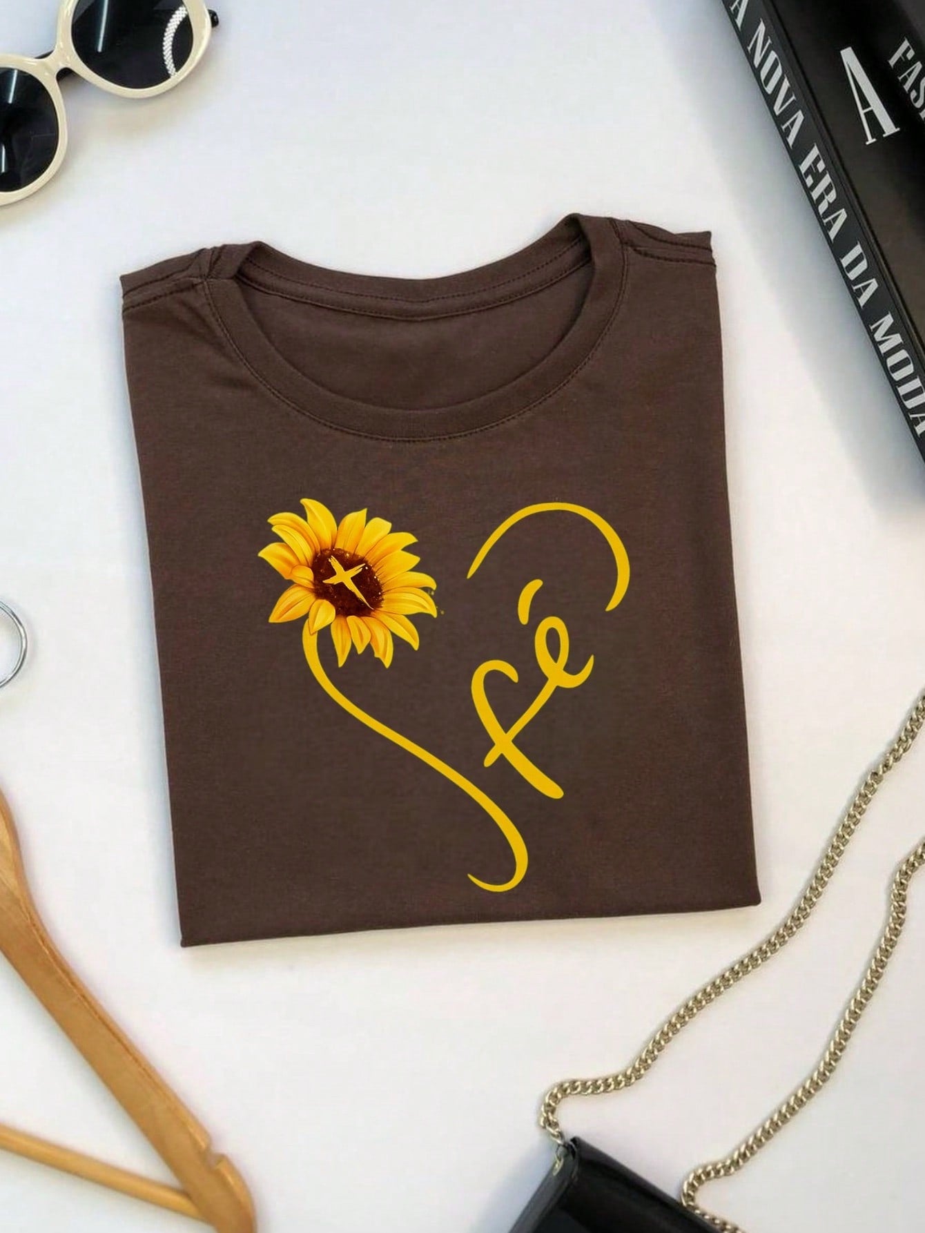 Camiseta Feminina Blusa  100% Algodão Fé – Girassol, Confortável e Estampada P M G GG