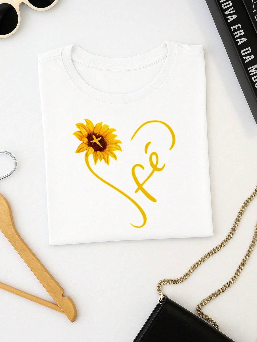 Camiseta Feminina Blusa  100% Algodão Fé – Girassol, Confortável e Estampada P M G GG