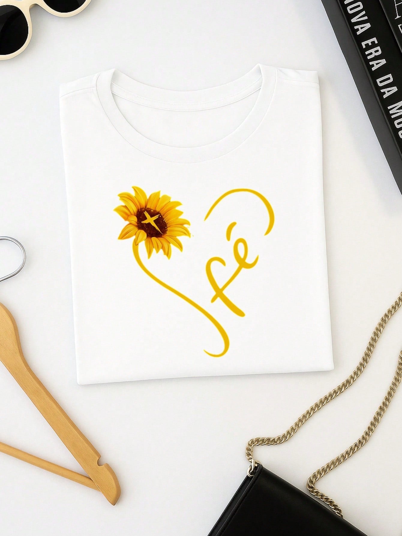 Camiseta Feminina Blusa  100% Algodão Fé – Girassol, Confortável e Estampada P M G GG
