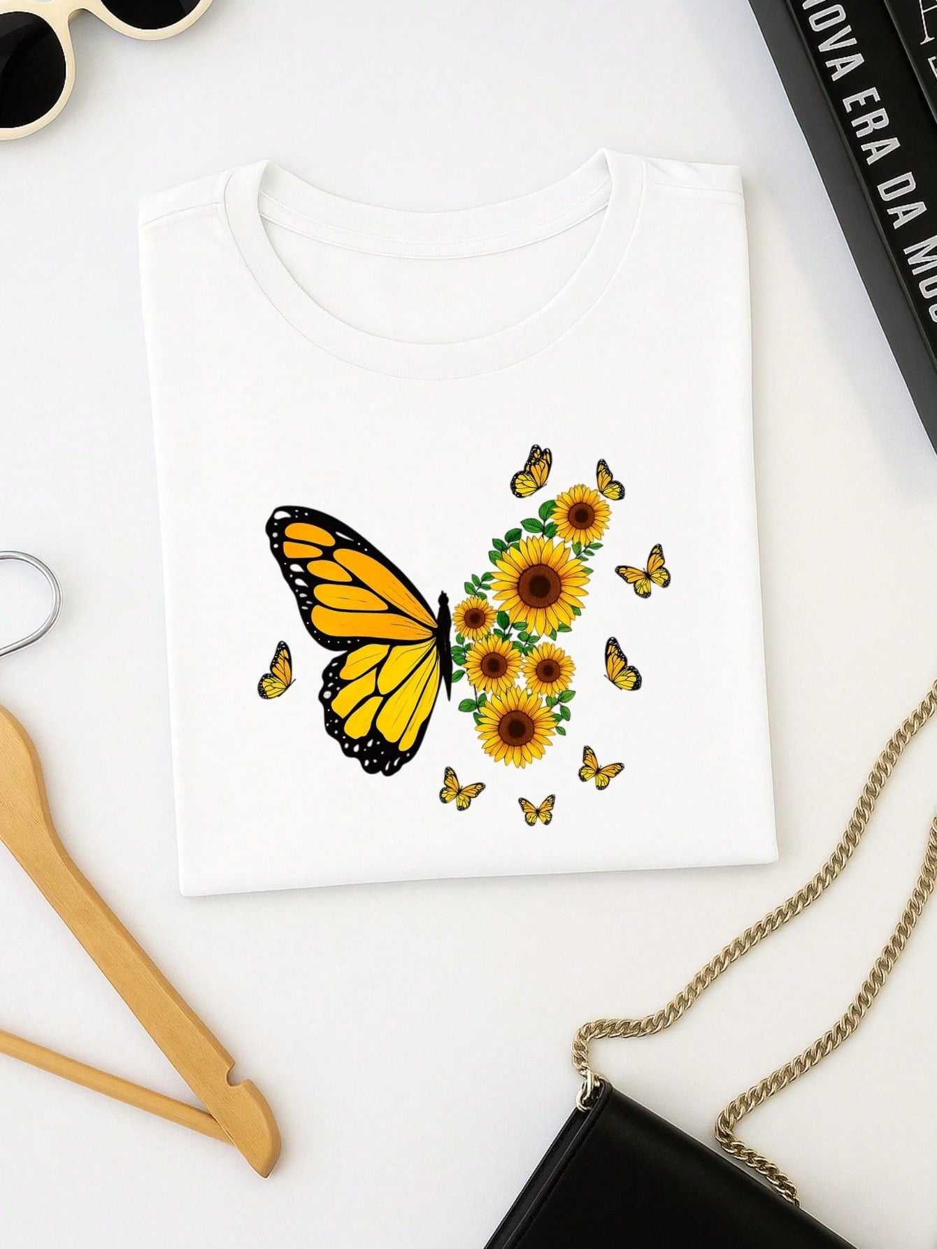 Blusa Feminina 100% Algodão – Borboleta & Girassol, Estampa Premium P M G GG