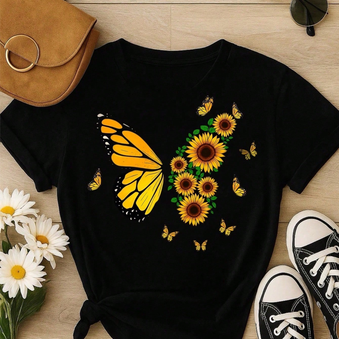 Blusa Feminina 100% Algodão – Borboleta & Girassol, Estampa Premium P M G GG