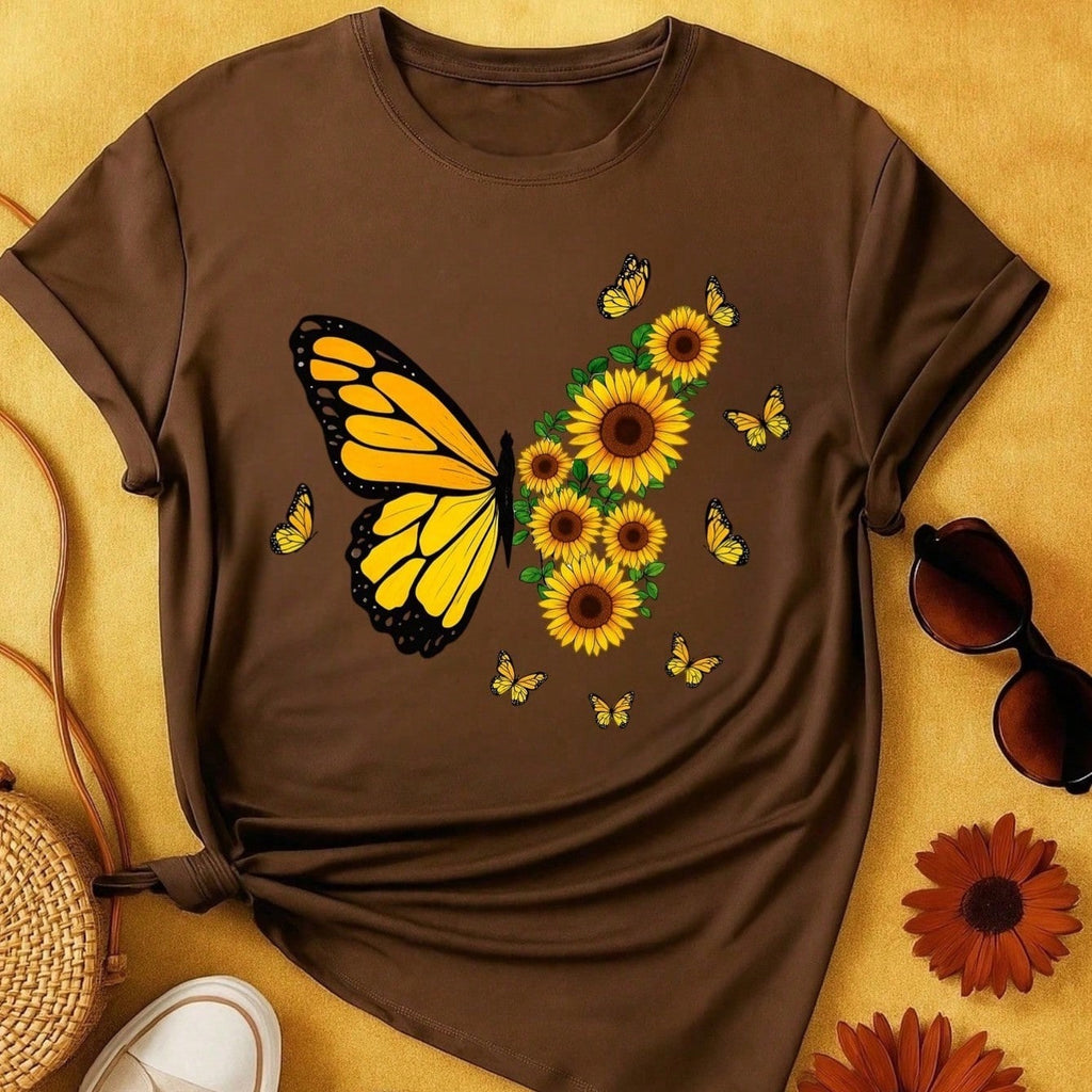 Blusa Feminina 100% Algodão – Borboleta & Girassol, Estampa Premium P M G GG