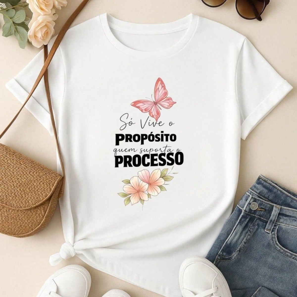 . Blusa Feminina 100% Algodão Estampa Borboleta Frase Motivacional – Confortável e Moderna