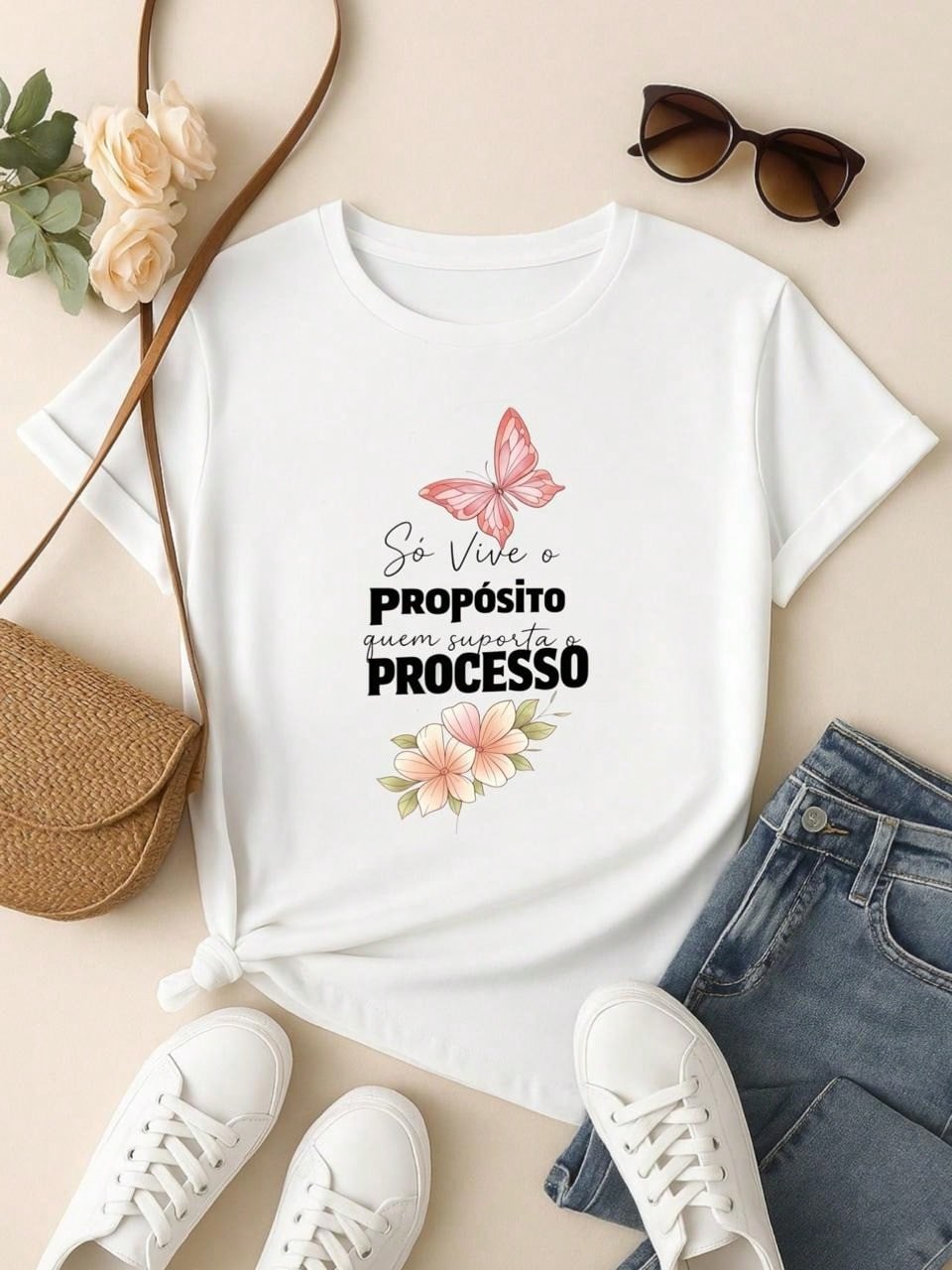 . Blusa Feminina 100% Algodão Estampa Borboleta Frase Motivacional – Confortável e Moderna