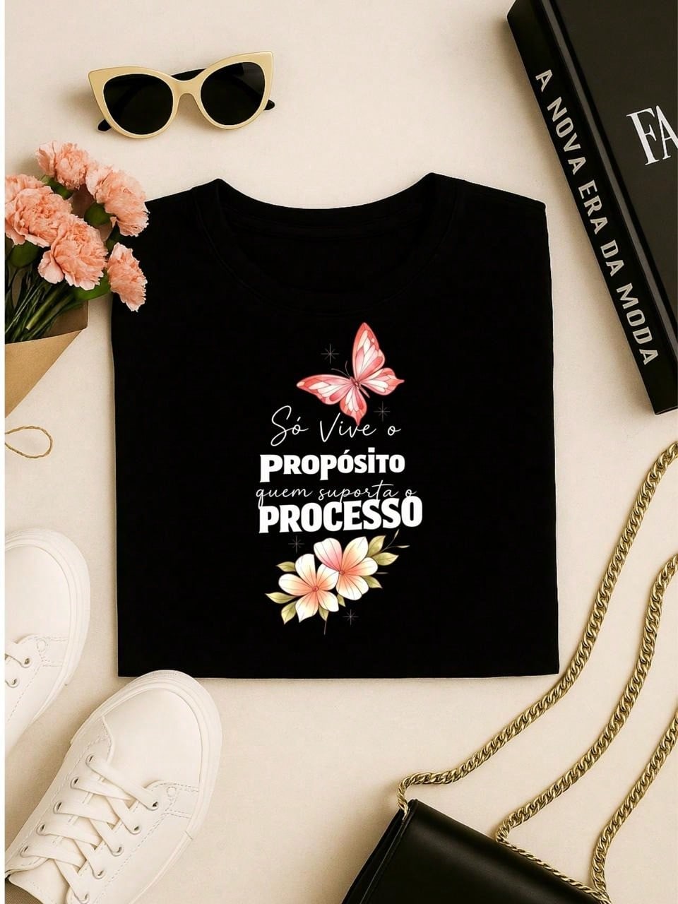 . Blusa Feminina 100% Algodão Estampa Borboleta Frase Motivacional – Confortável e Moderna