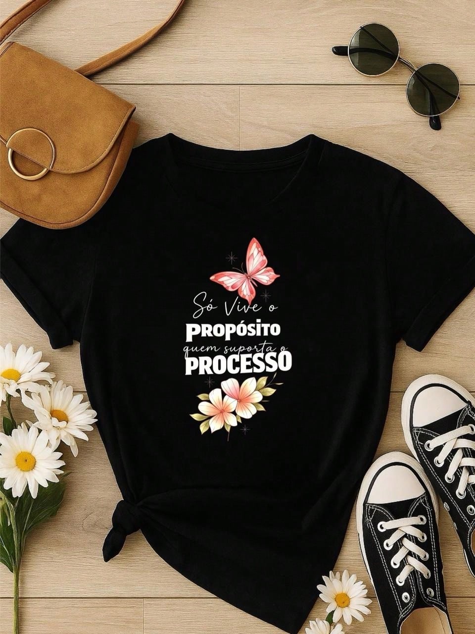 . Blusa Feminina 100% Algodão Estampa Borboleta Frase Motivacional – Confortável e Moderna