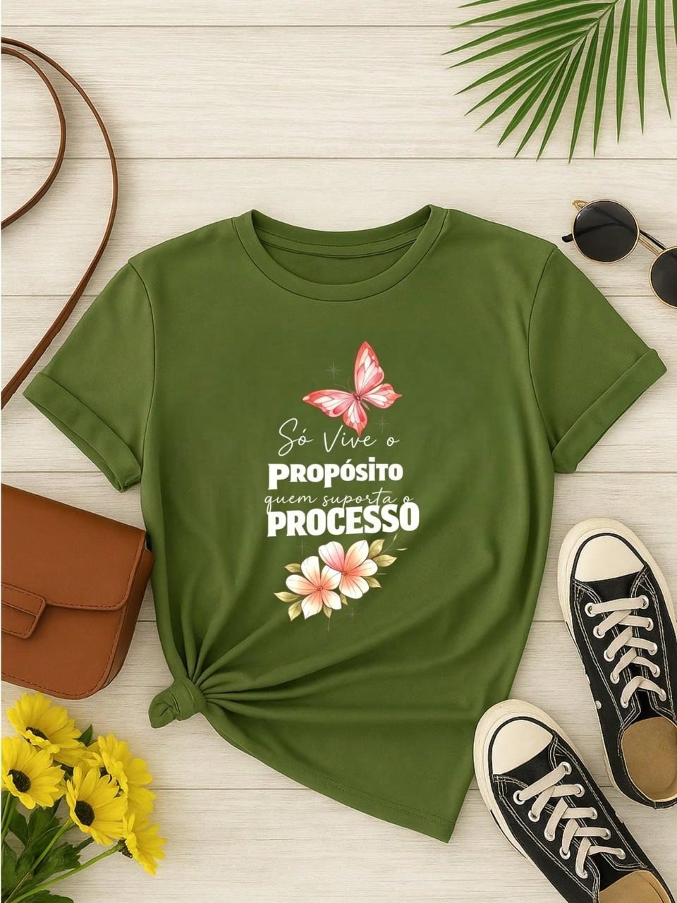 . Blusa Feminina 100% Algodão Estampa Borboleta Frase Motivacional – Confortável e Moderna