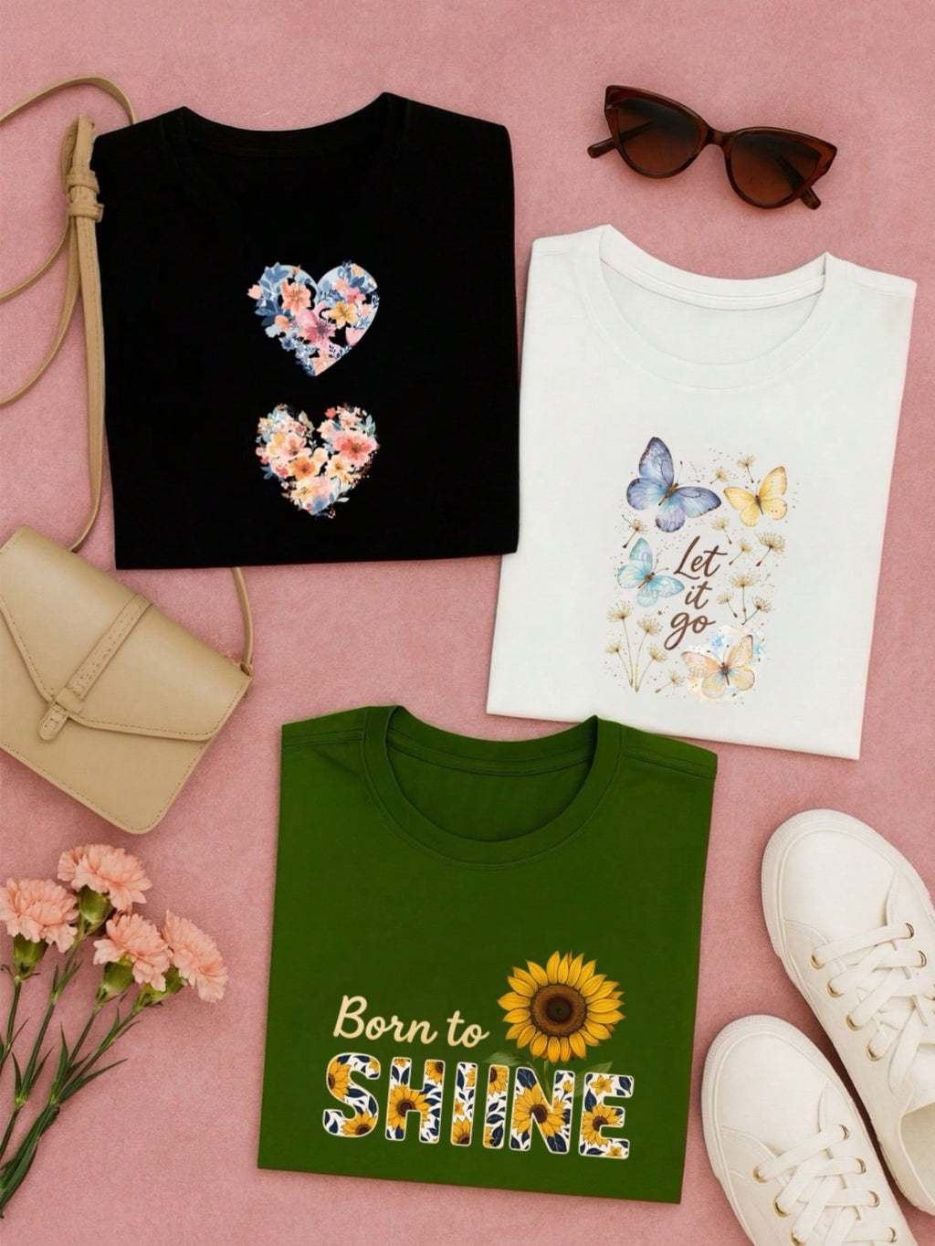 Kit 3 Blusas Femininas 100% Algodão Baby Look – Confortáveis, Estampas Modernas, P ao GG