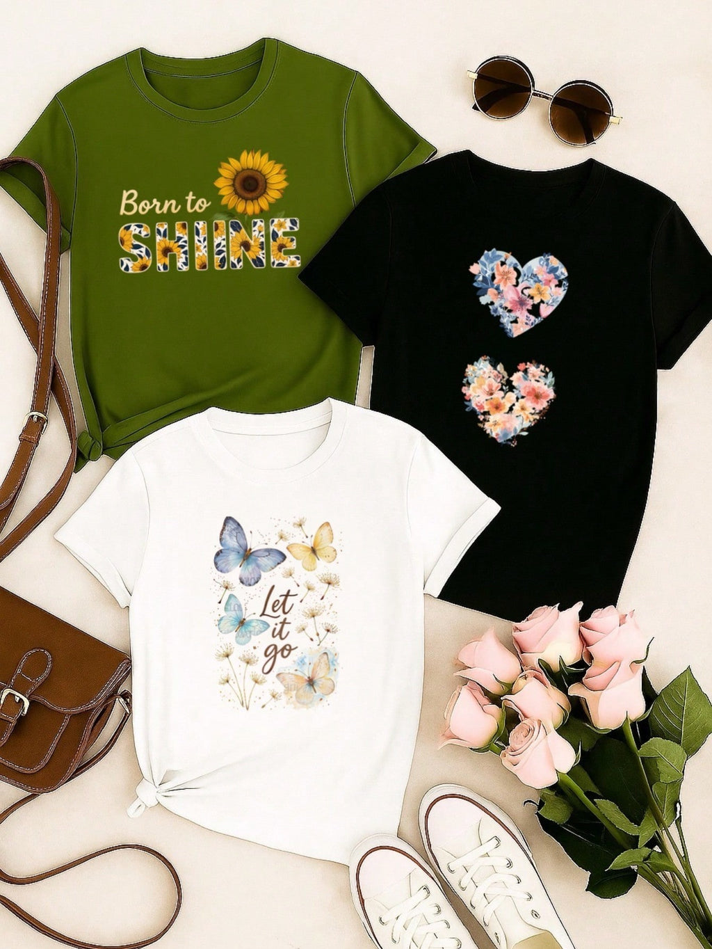 Kit 3 Blusas Femininas 100% Algodão Baby Look – Confortáveis, Estampas Modernas, P ao GG