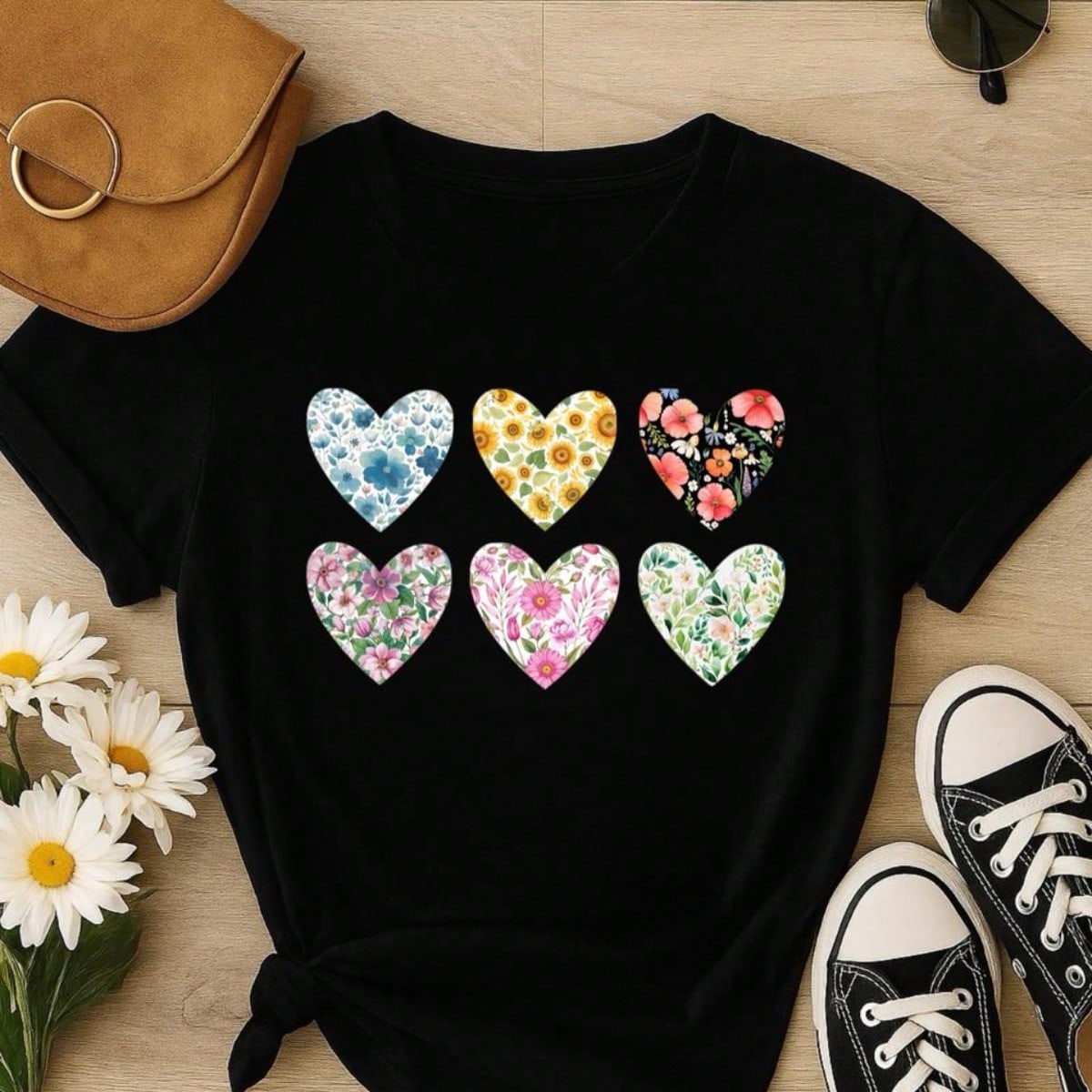 Blusa Feminina 100% Algodão Baby Look Estampa Corações Florais – Conforto, Estilo e Qualidade