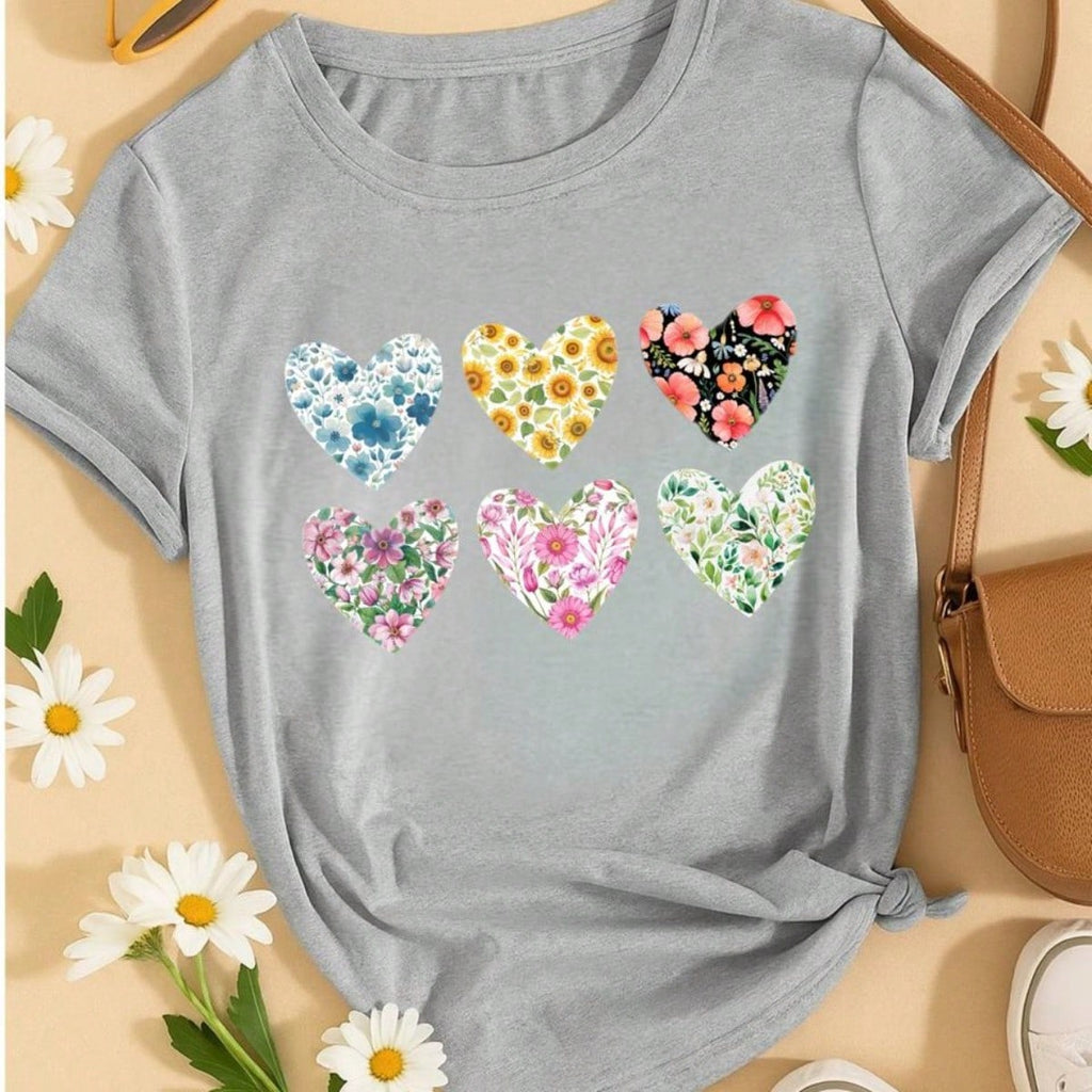 Blusa Feminina 100% Algodão Baby Look Estampa Corações Florais – Conforto, Estilo e Qualidade