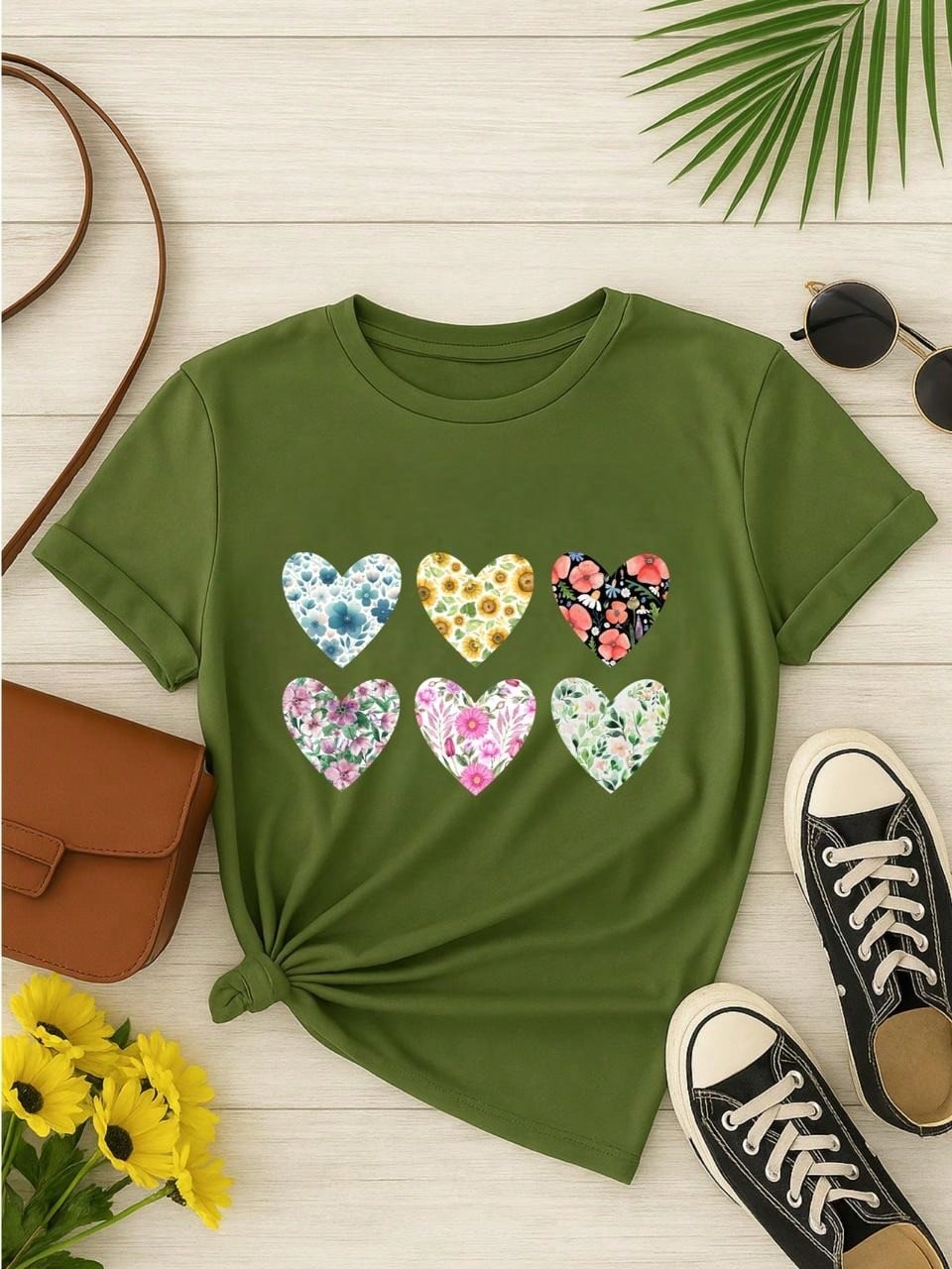 Blusa Feminina 100% Algodão Baby Look Estampa Corações Florais – Conforto, Estilo e Qualidade