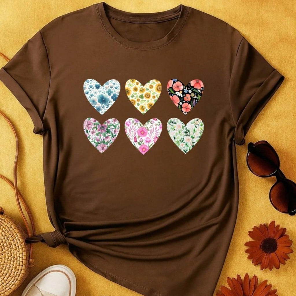 Blusa Feminina 100% Algodão Baby Look Estampa Corações Florais – Conforto, Estilo e Qualidade