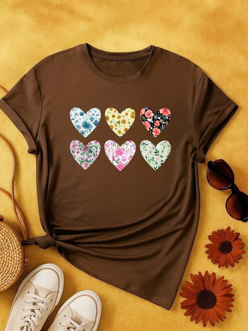 Blusa Feminina 100% Algodão Baby Look Estampa Corações Florais – Conforto, Estilo e Qualidade