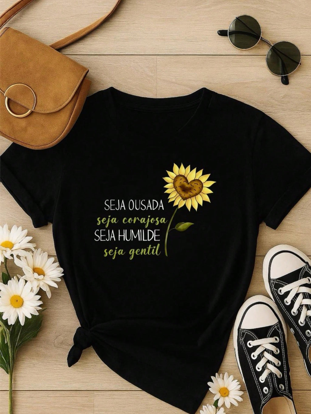 Kit 3 Camisetas Femininas Algodão Premium – Baby Look Estampada – P ao GG