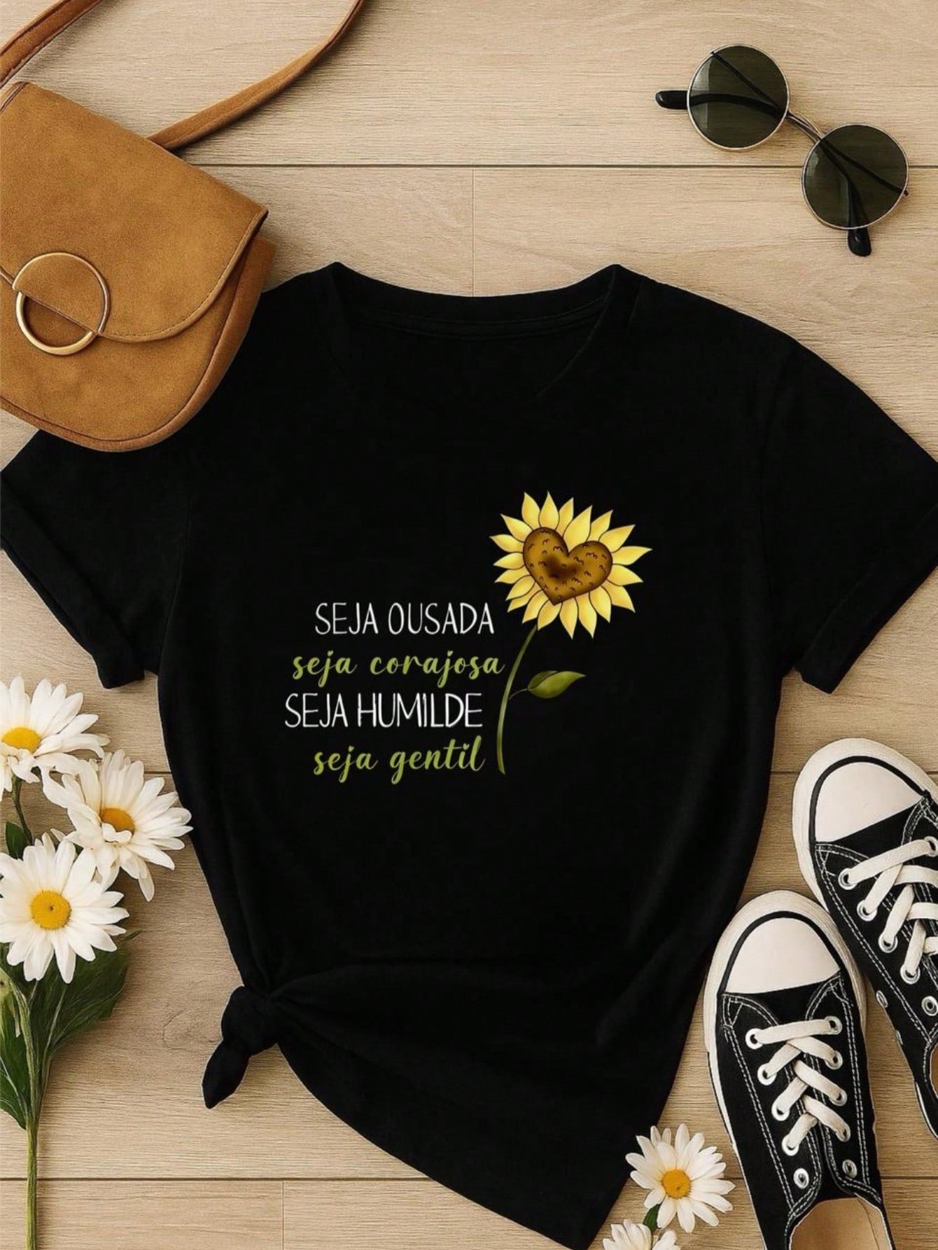 Kit 3 Camisetas Femininas Algodão Premium – Baby Look Estampada – P ao GG