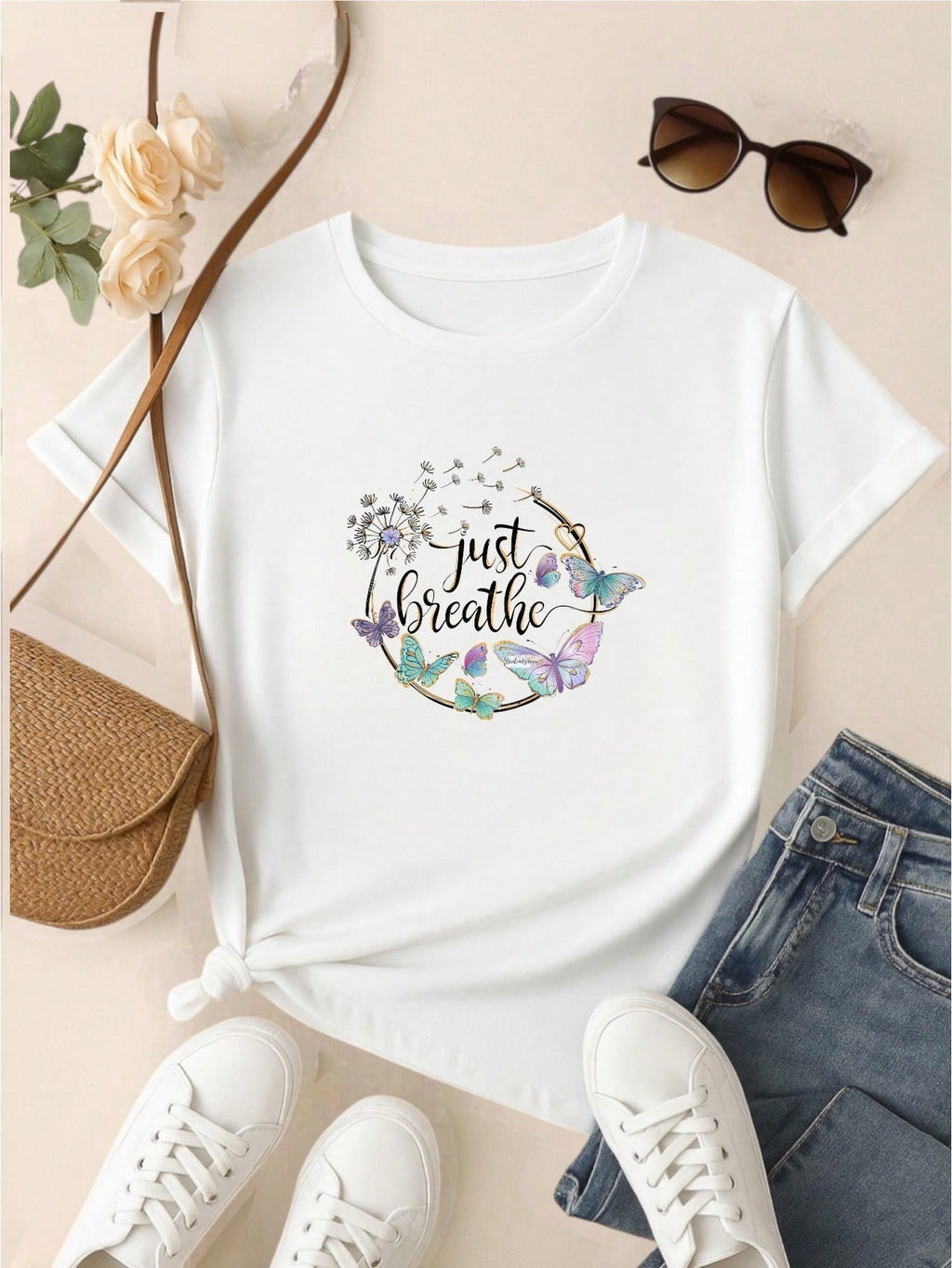 Kit 3 Blusas Femininas 100% Algodão Estampa Borboleta Floral Casual