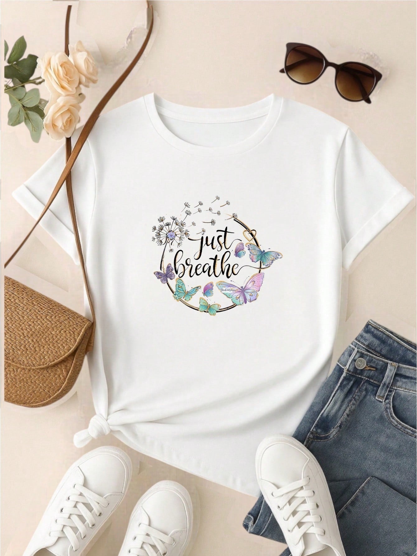 Kit 3 Blusas Femininas 100% Algodão Estampa Borboleta Floral Casual