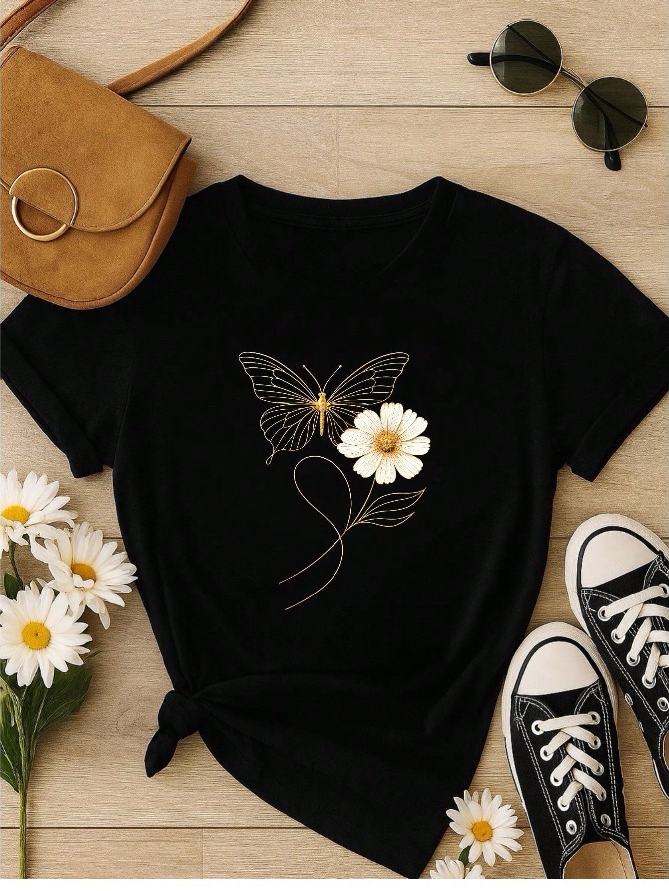 Kit 3 Blusas Femininas 100% Algodão Estampa Borboleta Floral Casual