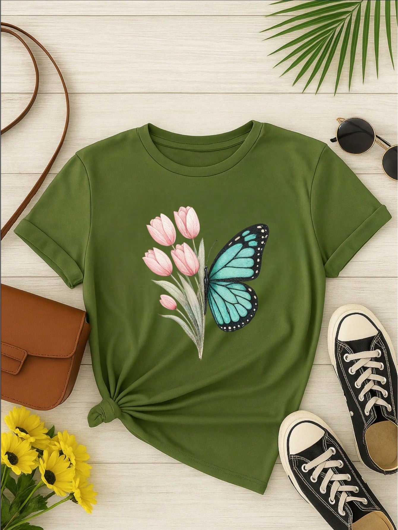 Kit 3 Blusas Femininas 100% Algodão Estampa Borboleta Floral Casual