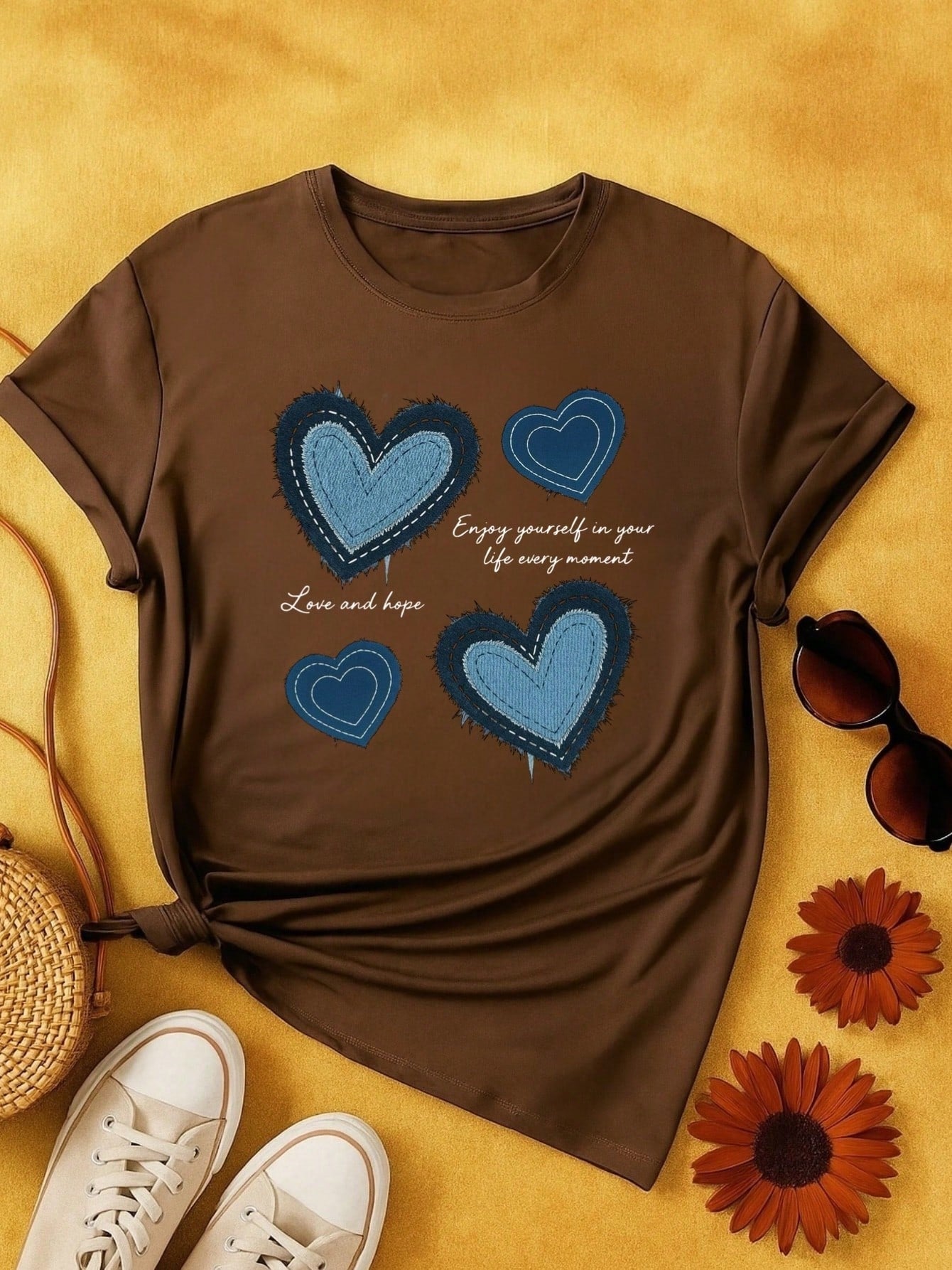 Blusa Feminina 100% Algodão Estampa Coração Love and Hope Casual Babylook TShirt