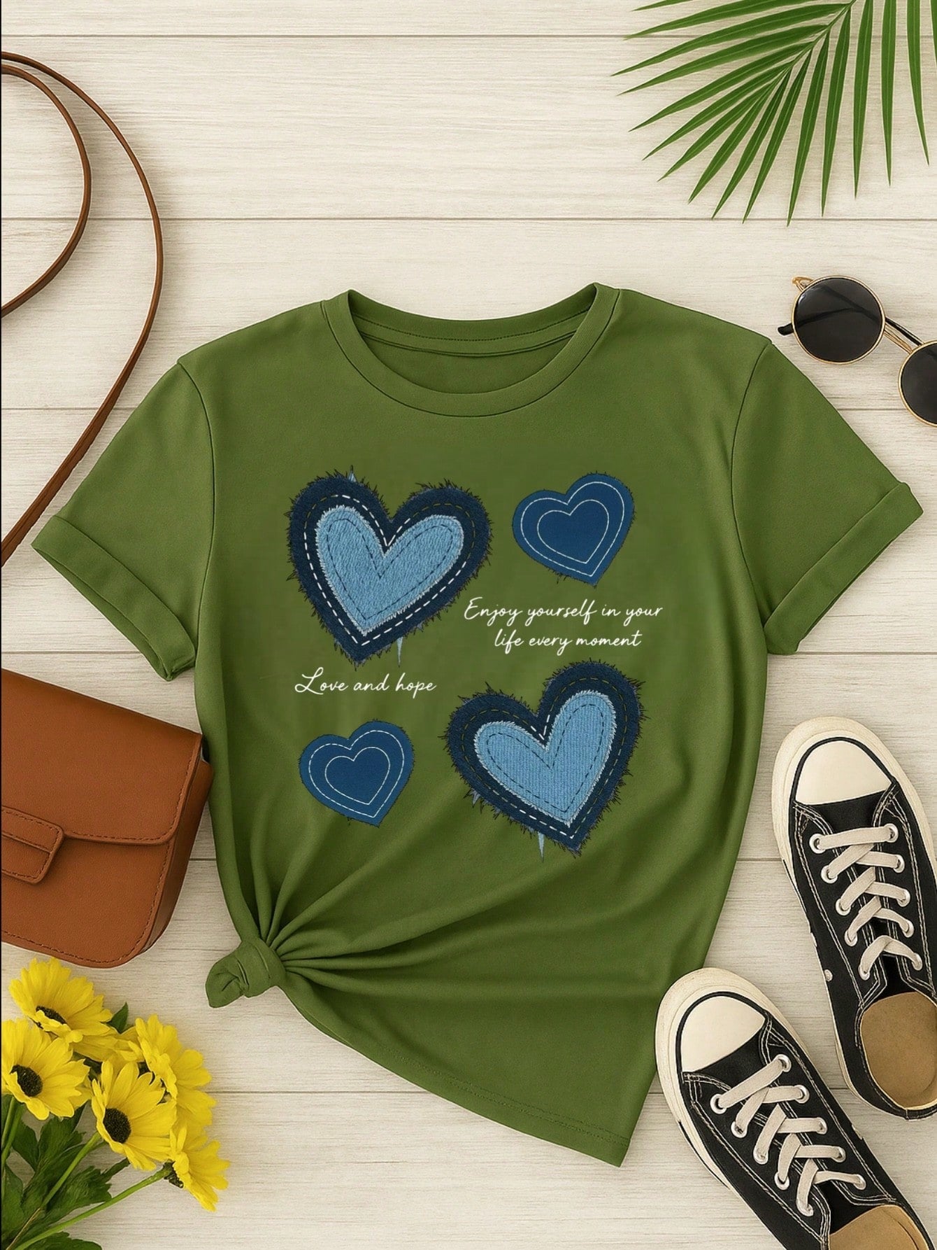 Blusa Feminina 100% Algodão Estampa Coração Love and Hope Casual Babylook TShirt
