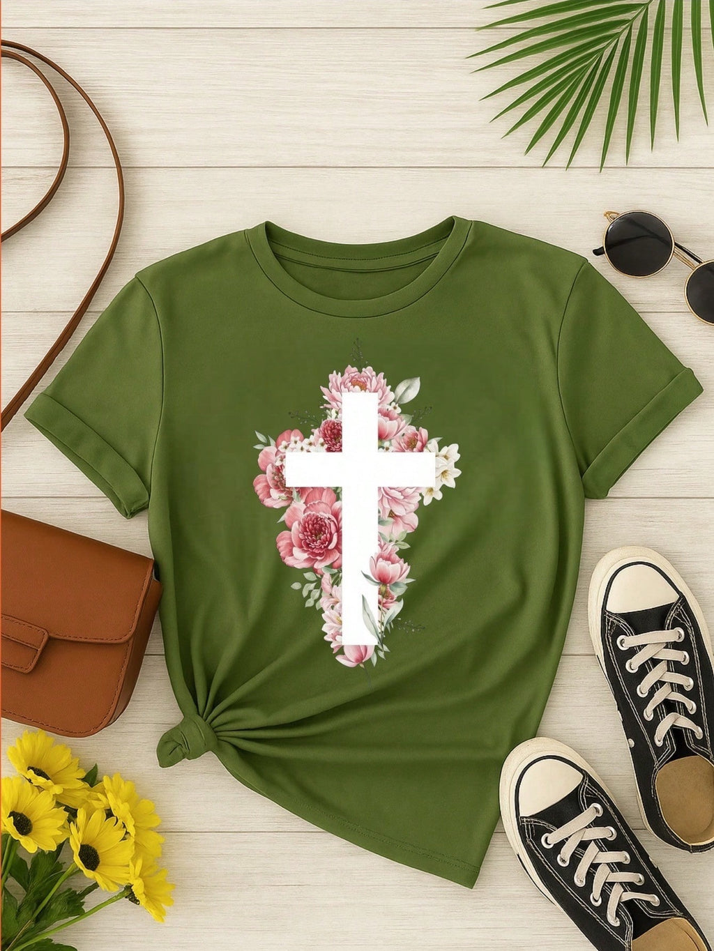 3 Blusas Femininas 100% Algodão Estampa Fé Floral Baby Look | P ao GG