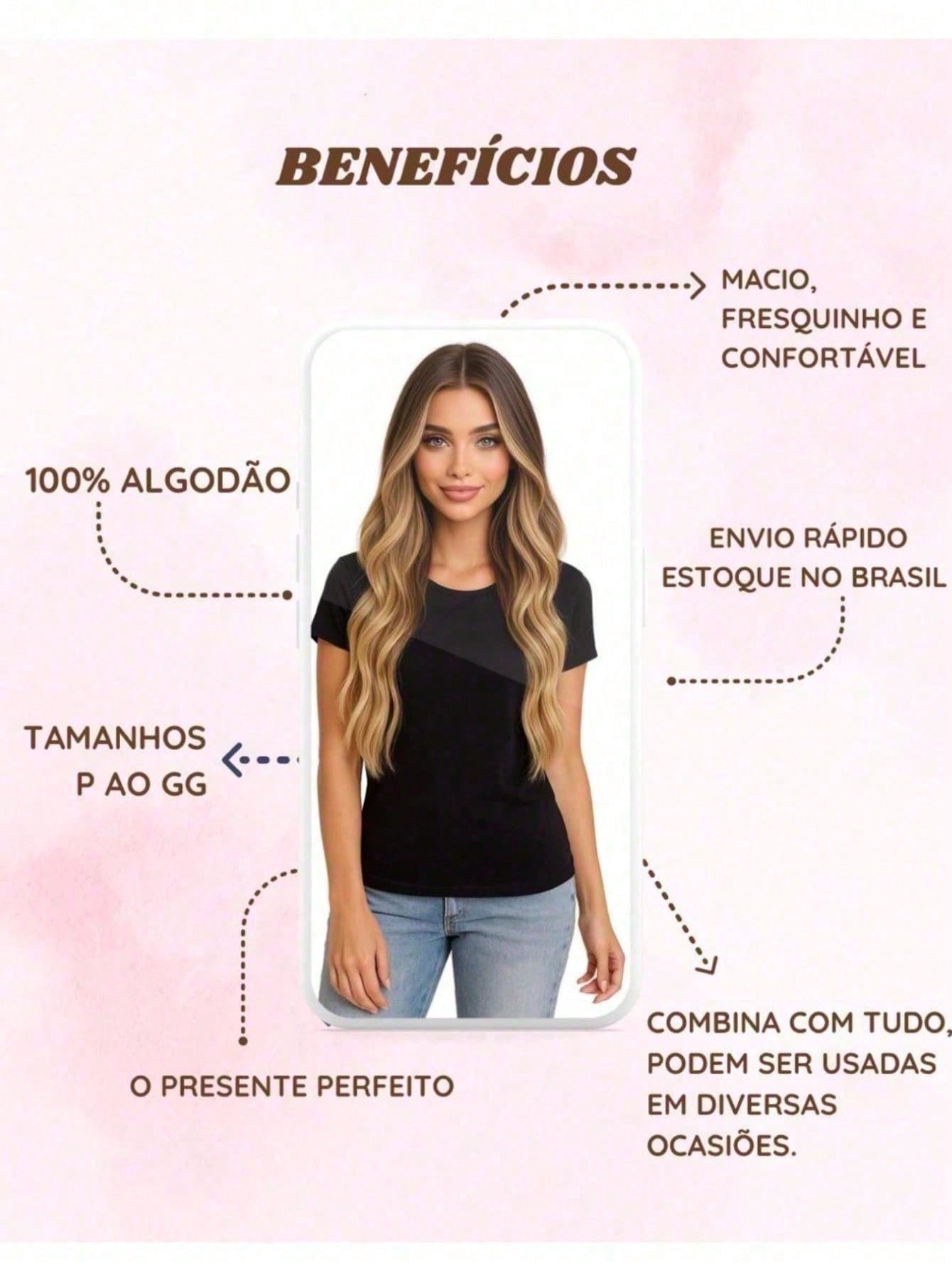 3 Blusas Femininas 100% Algodão Estampa Fé Floral Baby Look | P ao GG