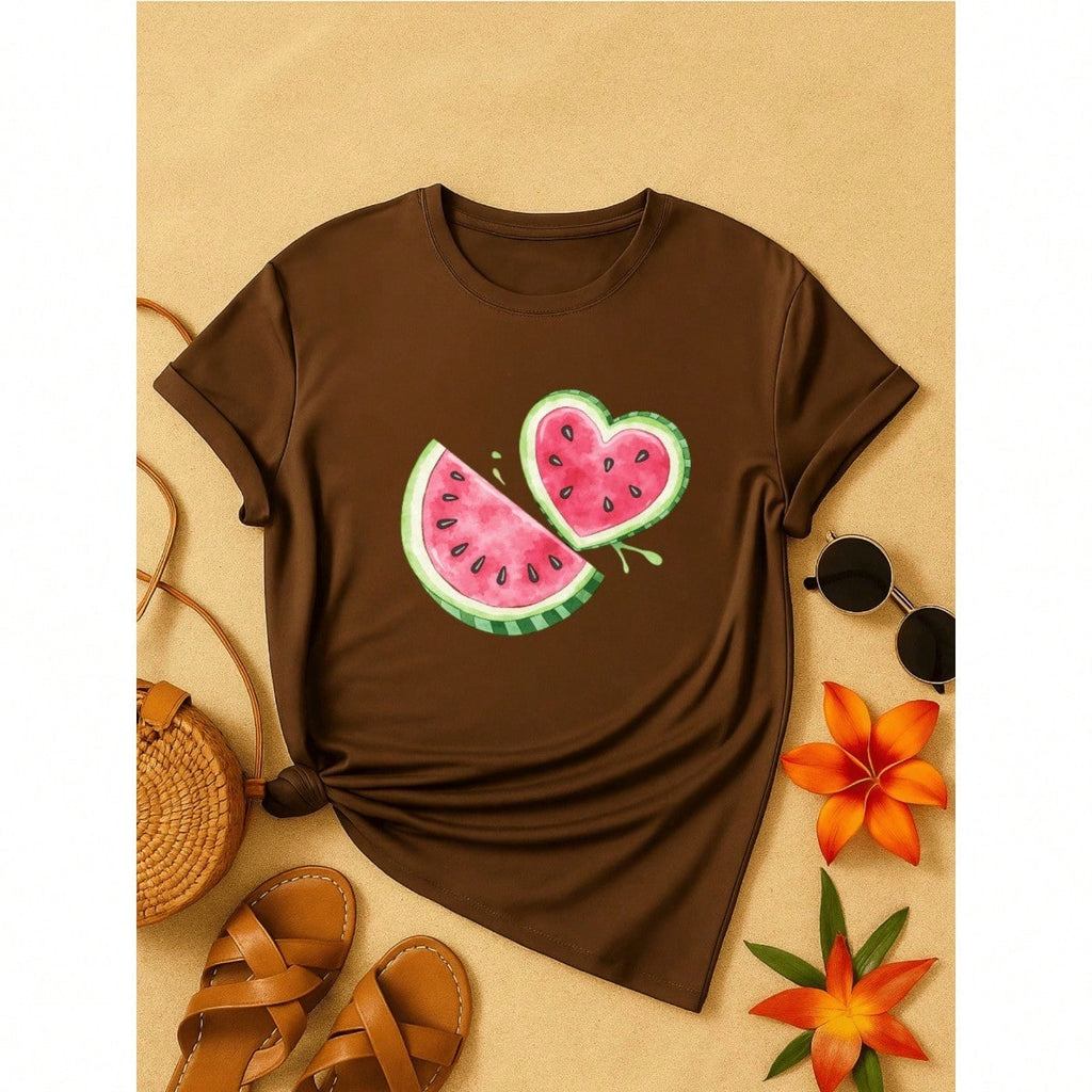 Blus  Feminina 100% Algodão Estampa Melancia Coração | Baby Look | P ao GG