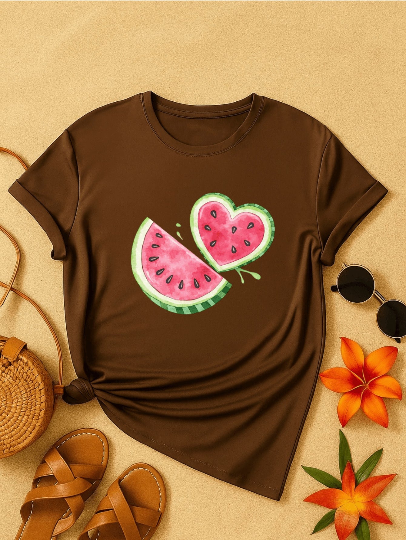 Blus  Feminina 100% Algodão Estampa Melancia Coração | Baby Look | P ao GG