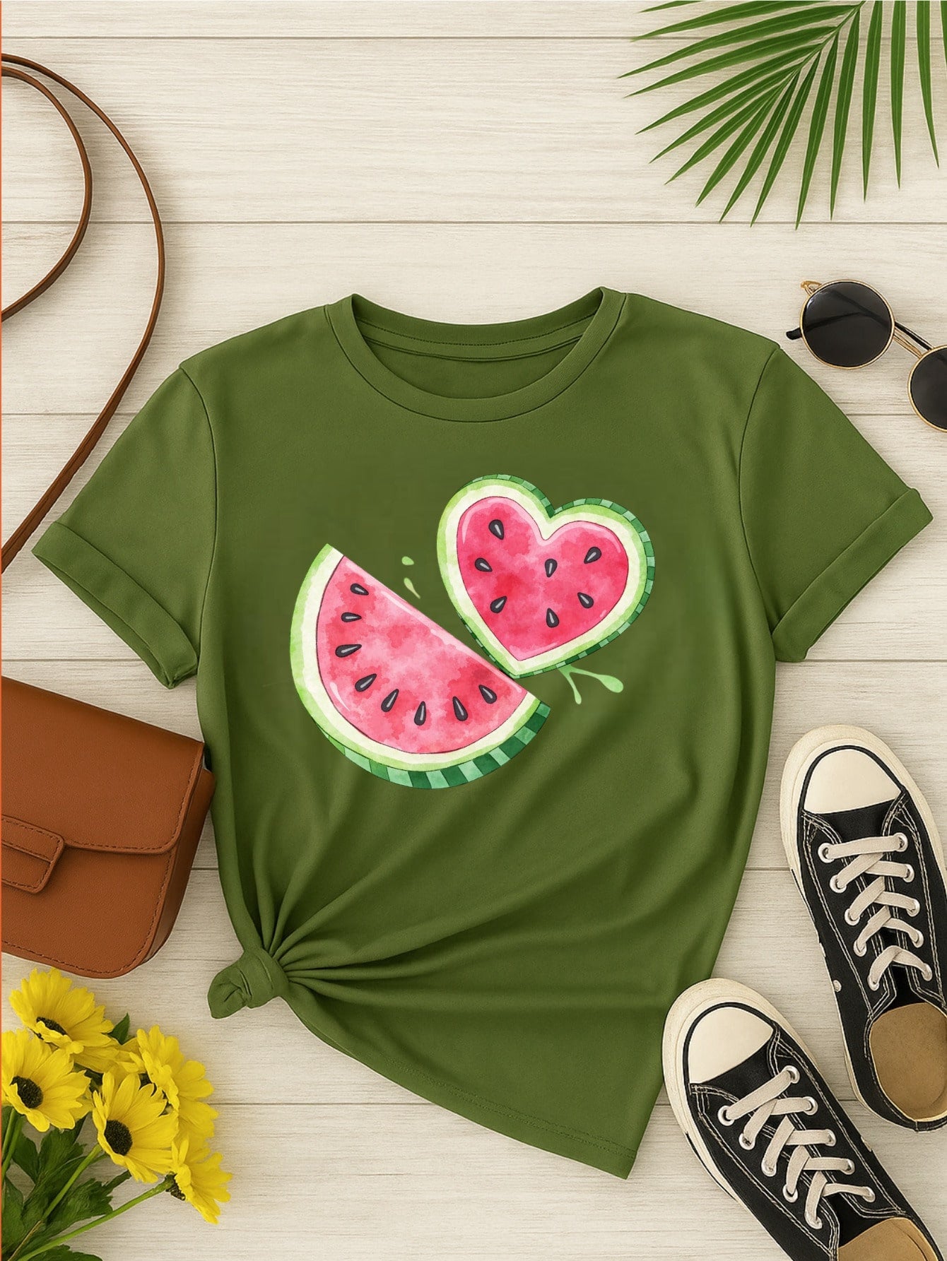 Blus  Feminina 100% Algodão Estampa Melancia Coração | Baby Look | P ao GG