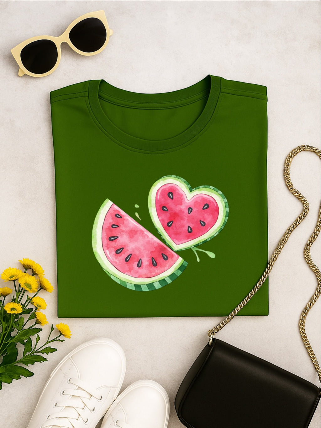 Blus  Feminina 100% Algodão Estampa Melancia Coração | Baby Look | P ao GG