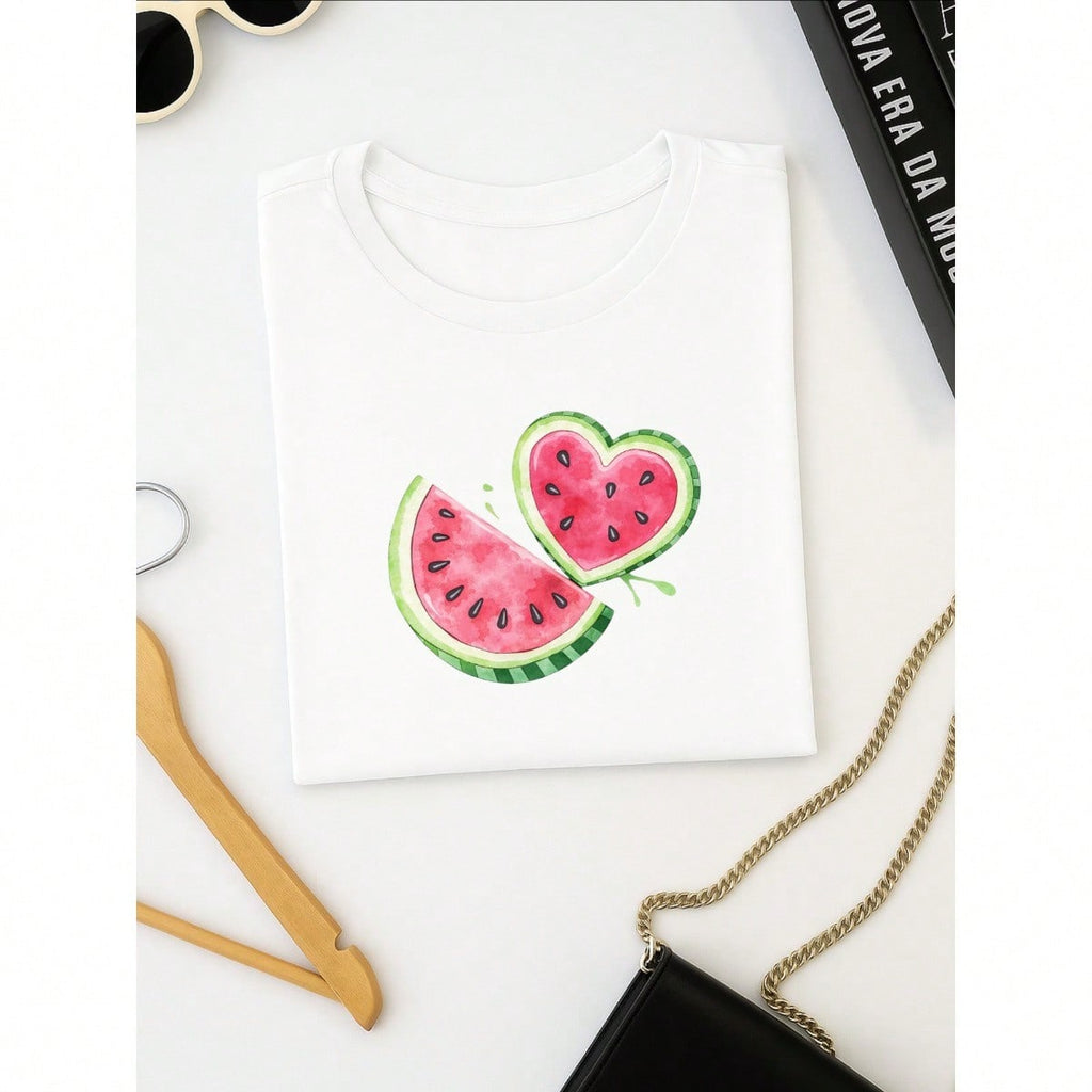 Blus  Feminina 100% Algodão Estampa Melancia Coração | Baby Look | P ao GG