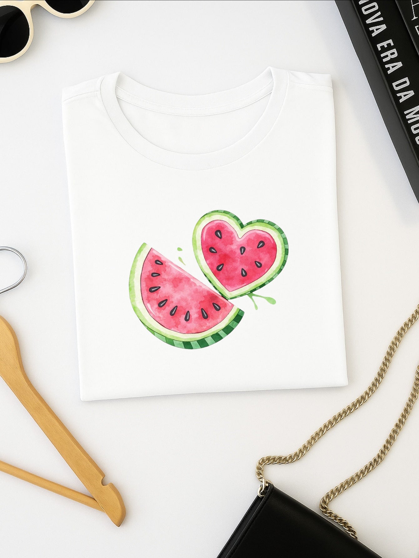 Blus  Feminina 100% Algodão Estampa Melancia Coração | Baby Look | P ao GG