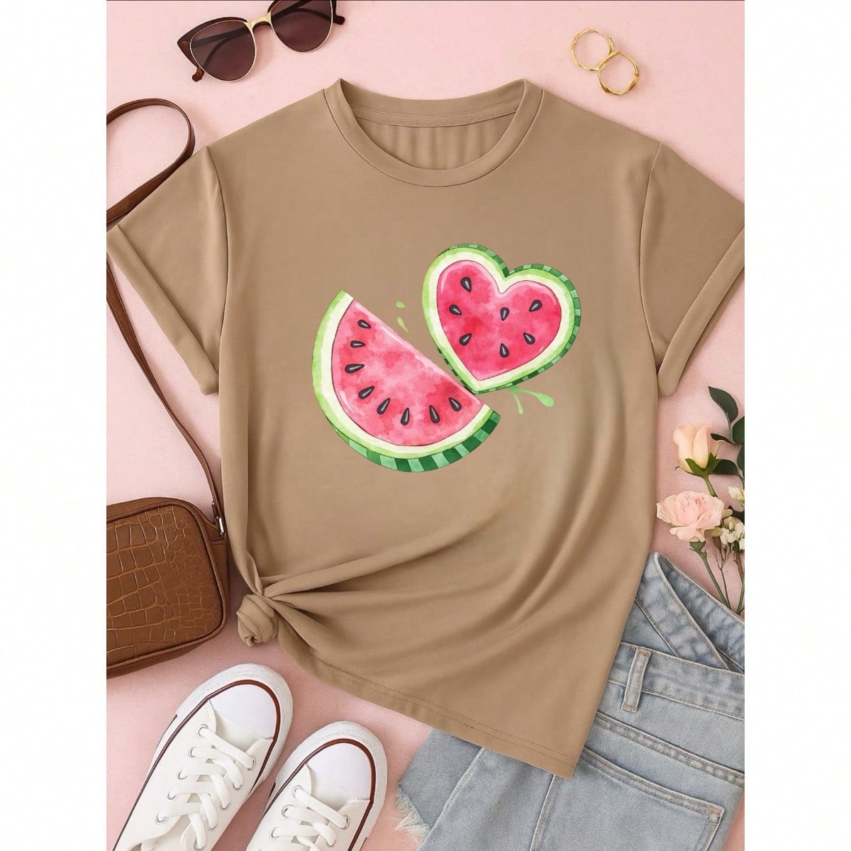 Blus  Feminina 100% Algodão Estampa Melancia Coração | Baby Look | P ao GG