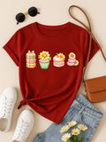 Blusa Feminina 100% Algodão Estampa Cupcake & Macarons Girassol | Cute & Confeitaria | P ao GG