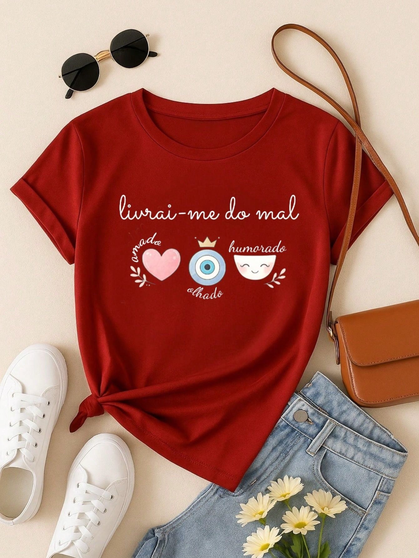 Blusa Feminina Estampa Livrai-me do Mal 100% Algodão Casual | P ao GG