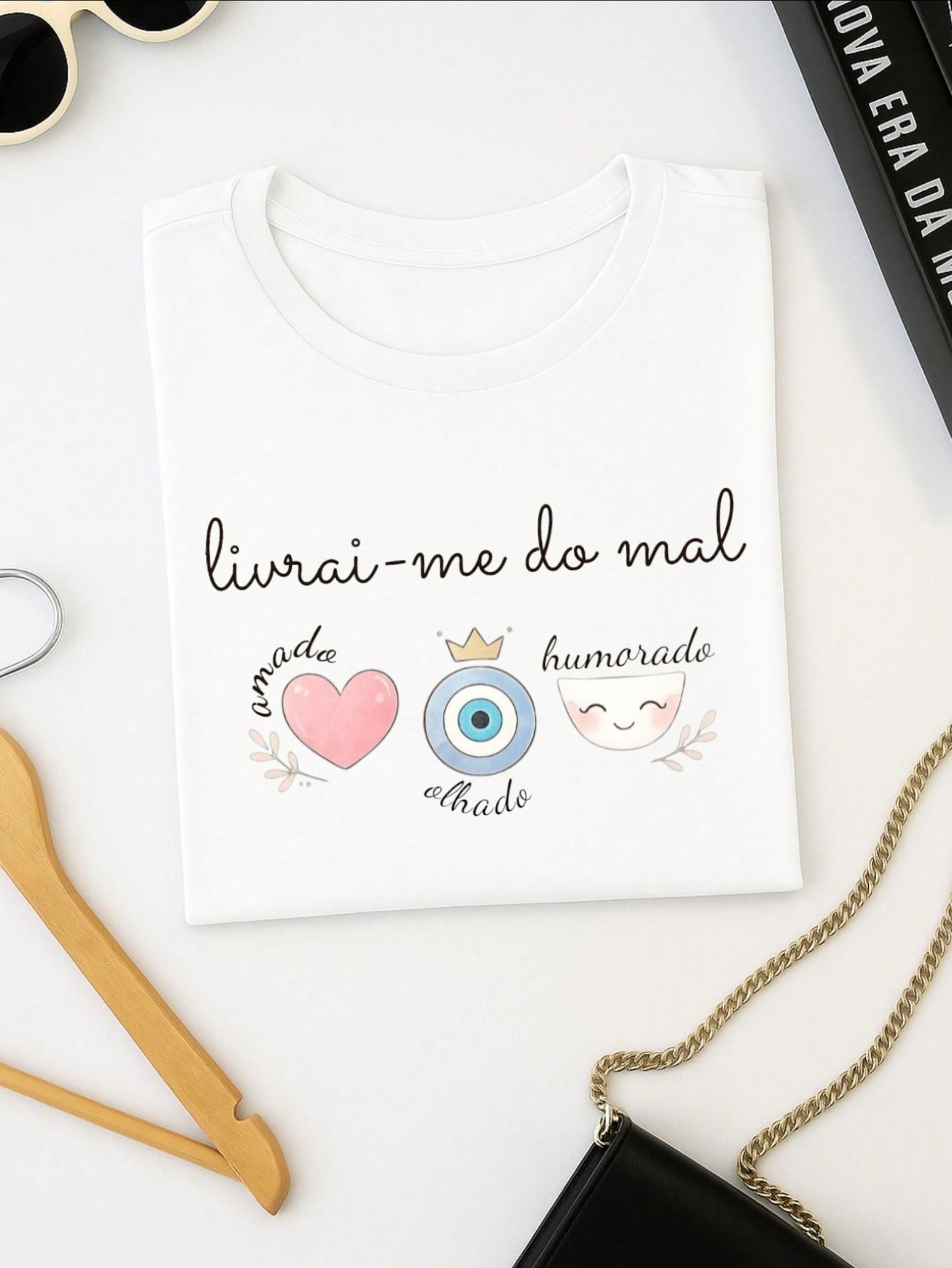 Blusa Feminina Estampa Livrai-me do Mal 100% Algodão Casual | P ao GG