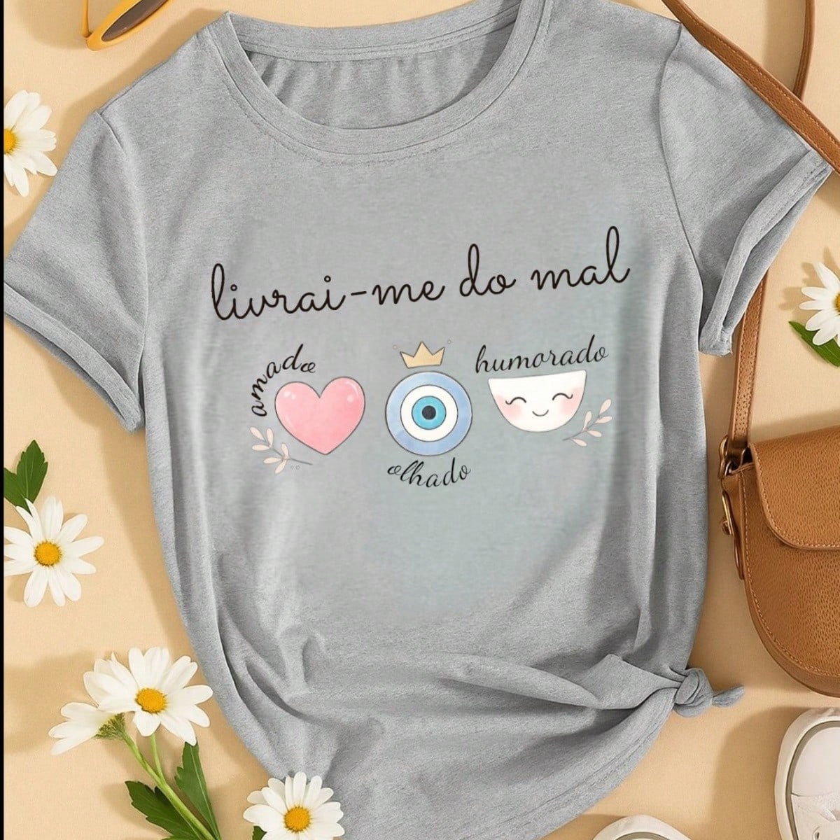 Blusa Feminina Estampa Livrai-me do Mal 100% Algodão Casual | P ao GG