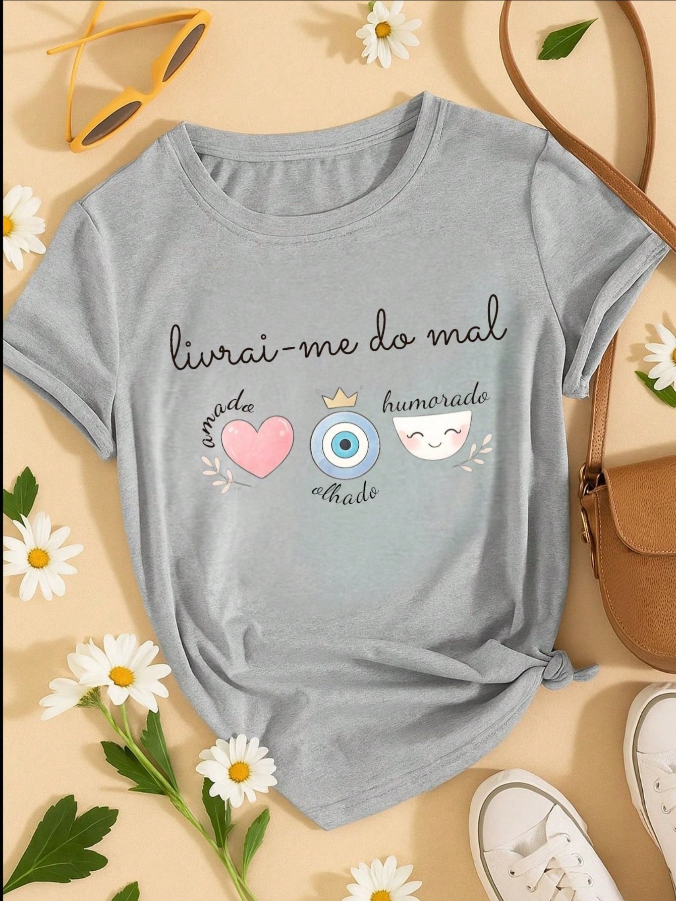 Blusa Feminina Estampa Livrai-me do Mal 100% Algodão Casual | P ao GG