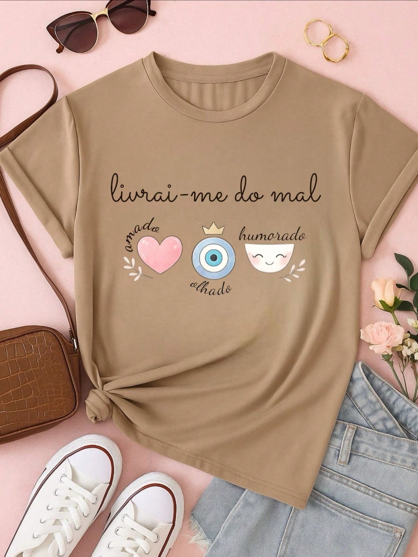 Blusa Feminina Estampa Livrai-me do Mal 100% Algodão Casual | P ao GG