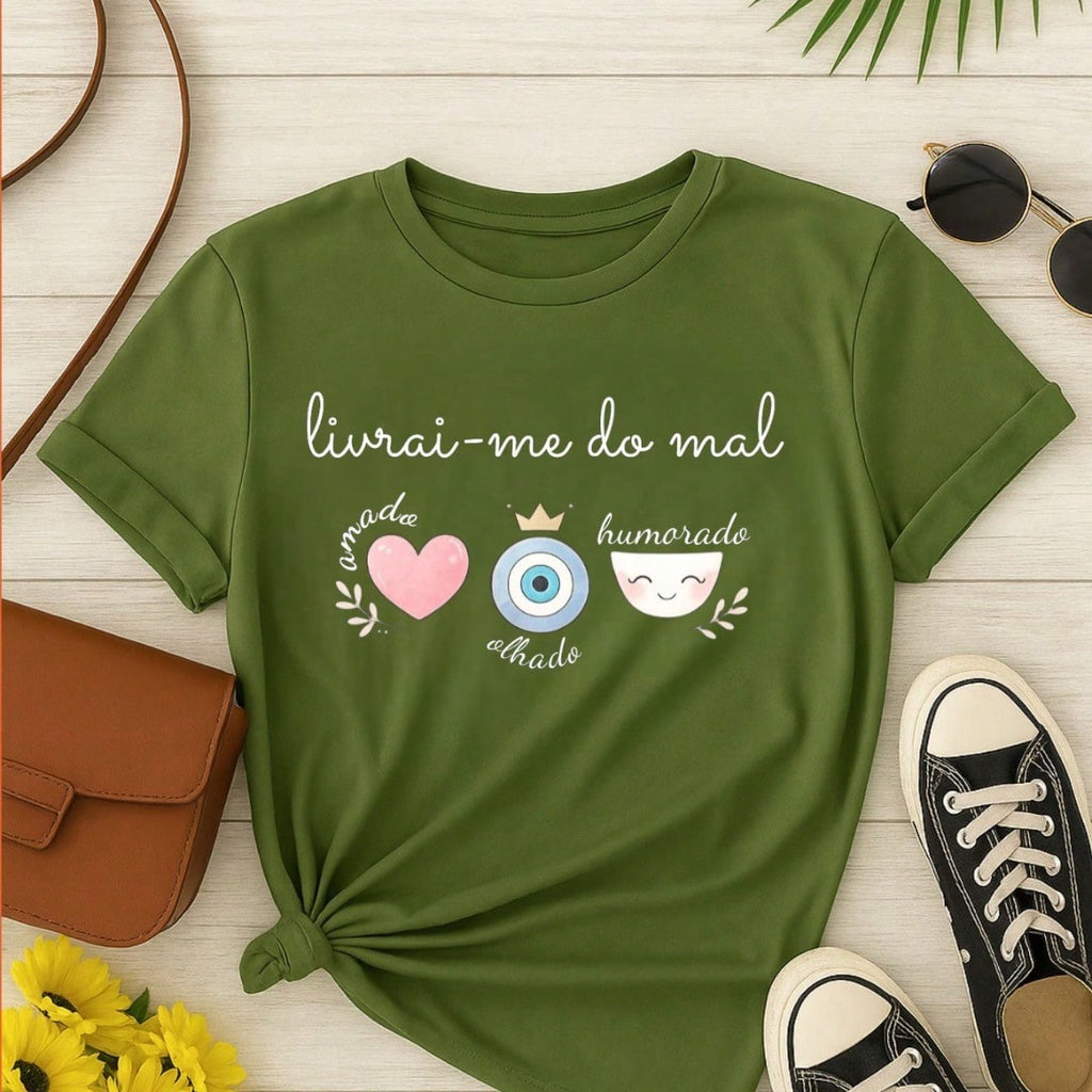 Blusa Feminina Estampa Livrai-me do Mal 100% Algodão Casual | P ao GG