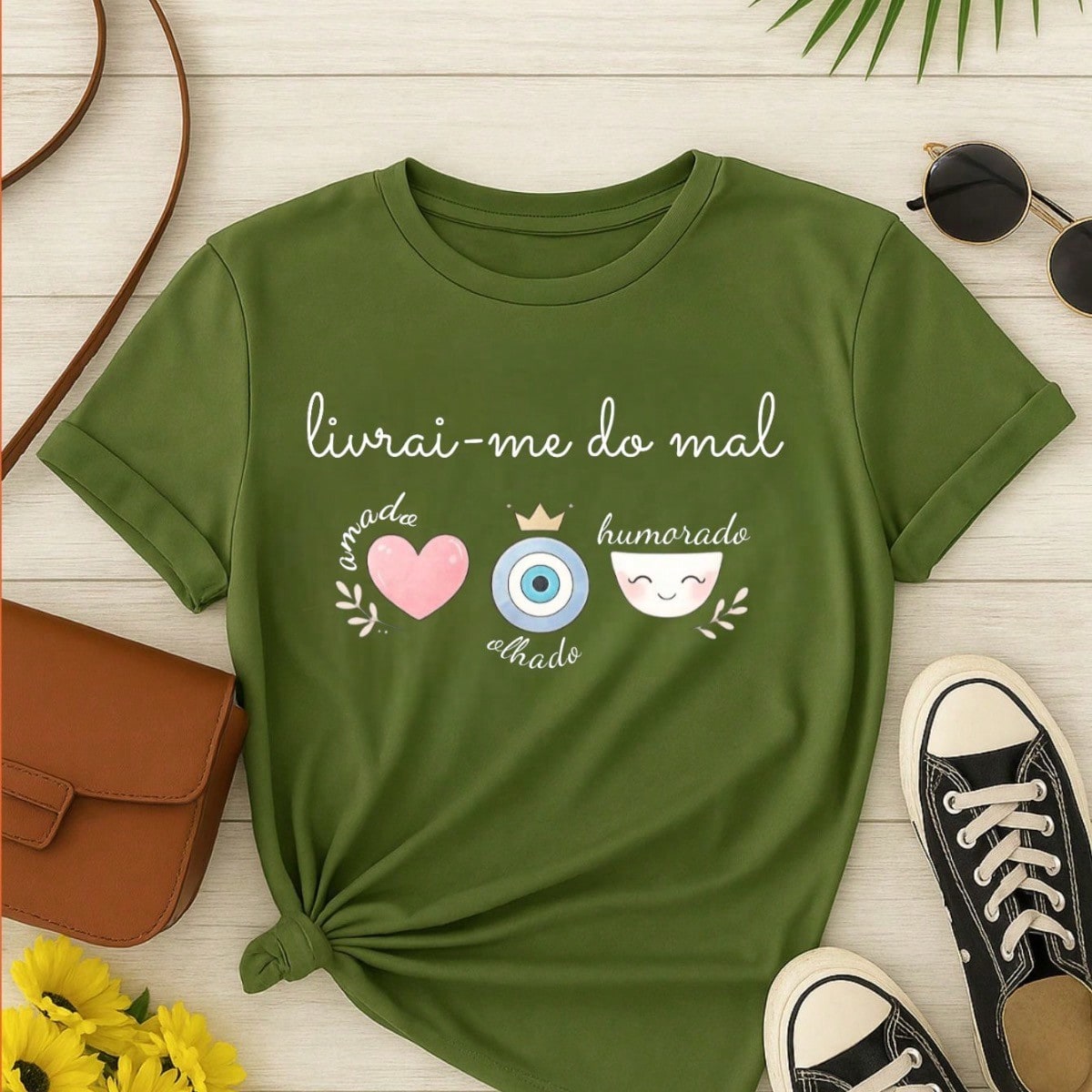 Blusa Feminina Estampa Livrai-me do Mal 100% Algodão Casual | P ao GG