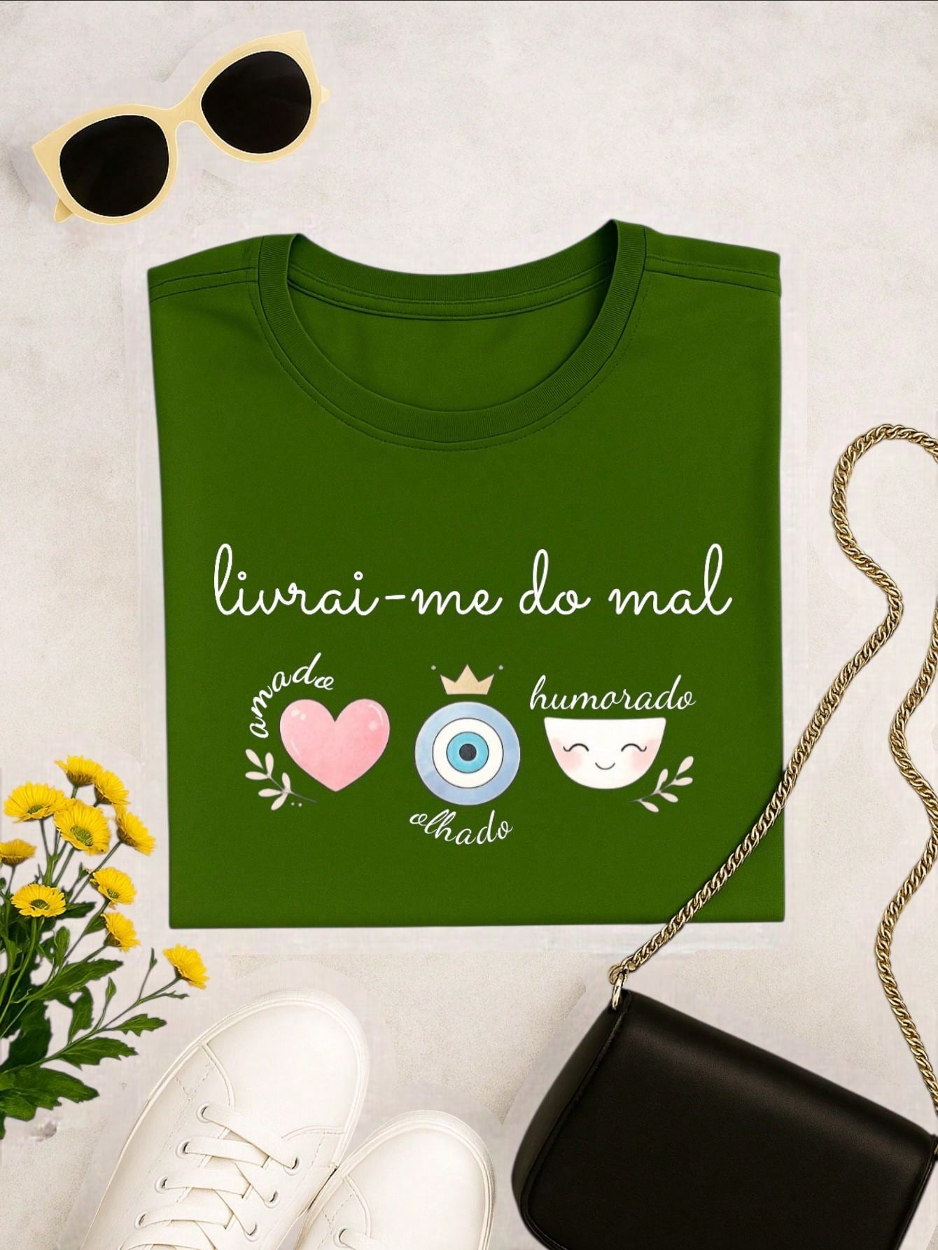 Blusa Feminina Estampa Livrai-me do Mal 100% Algodão Casual | P ao GG
