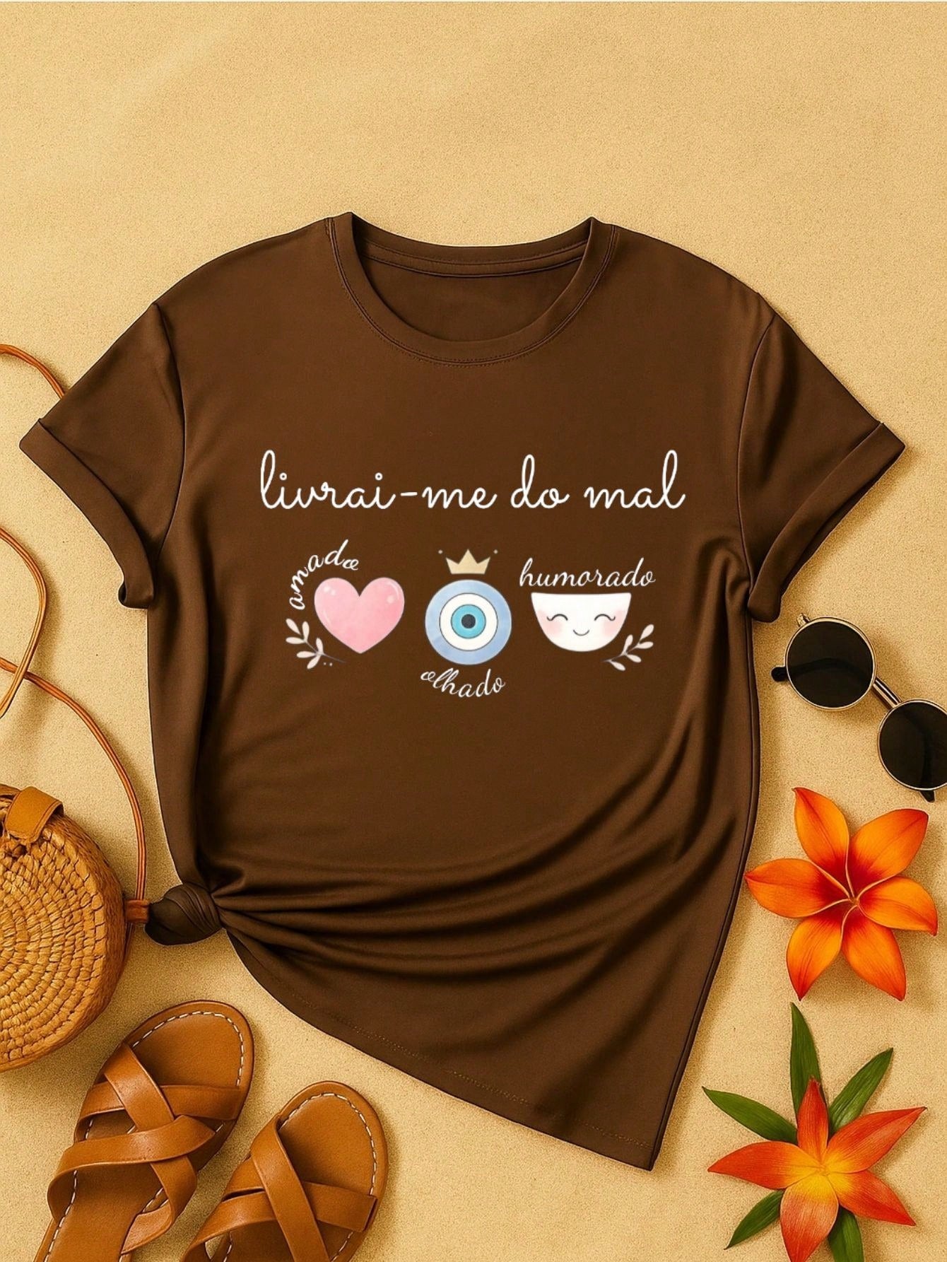 Blusa Feminina Estampa Livrai-me do Mal 100% Algodão Casual | P ao GG