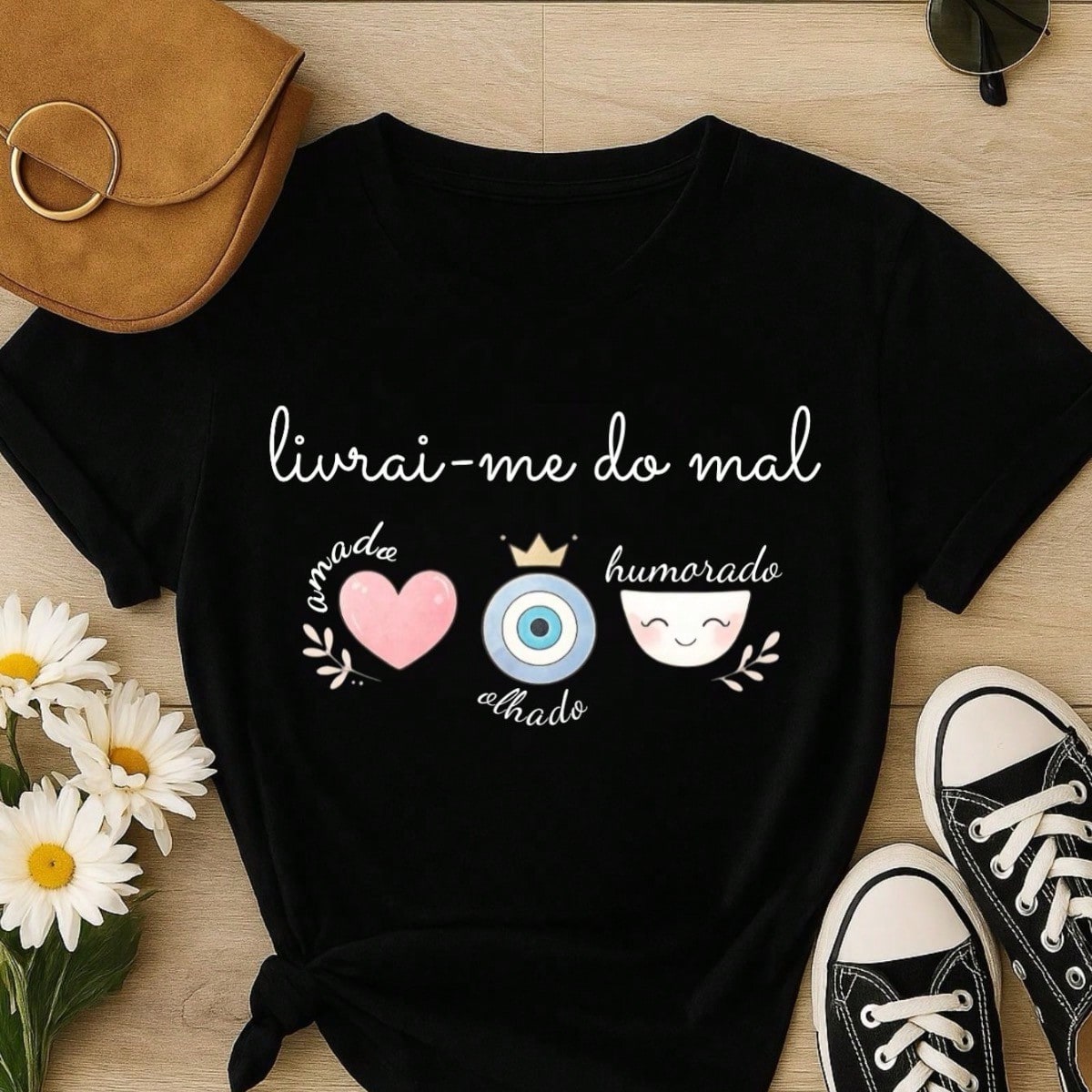 Blusa Feminina Estampa Livrai-me do Mal 100% Algodão Casual | P ao GG