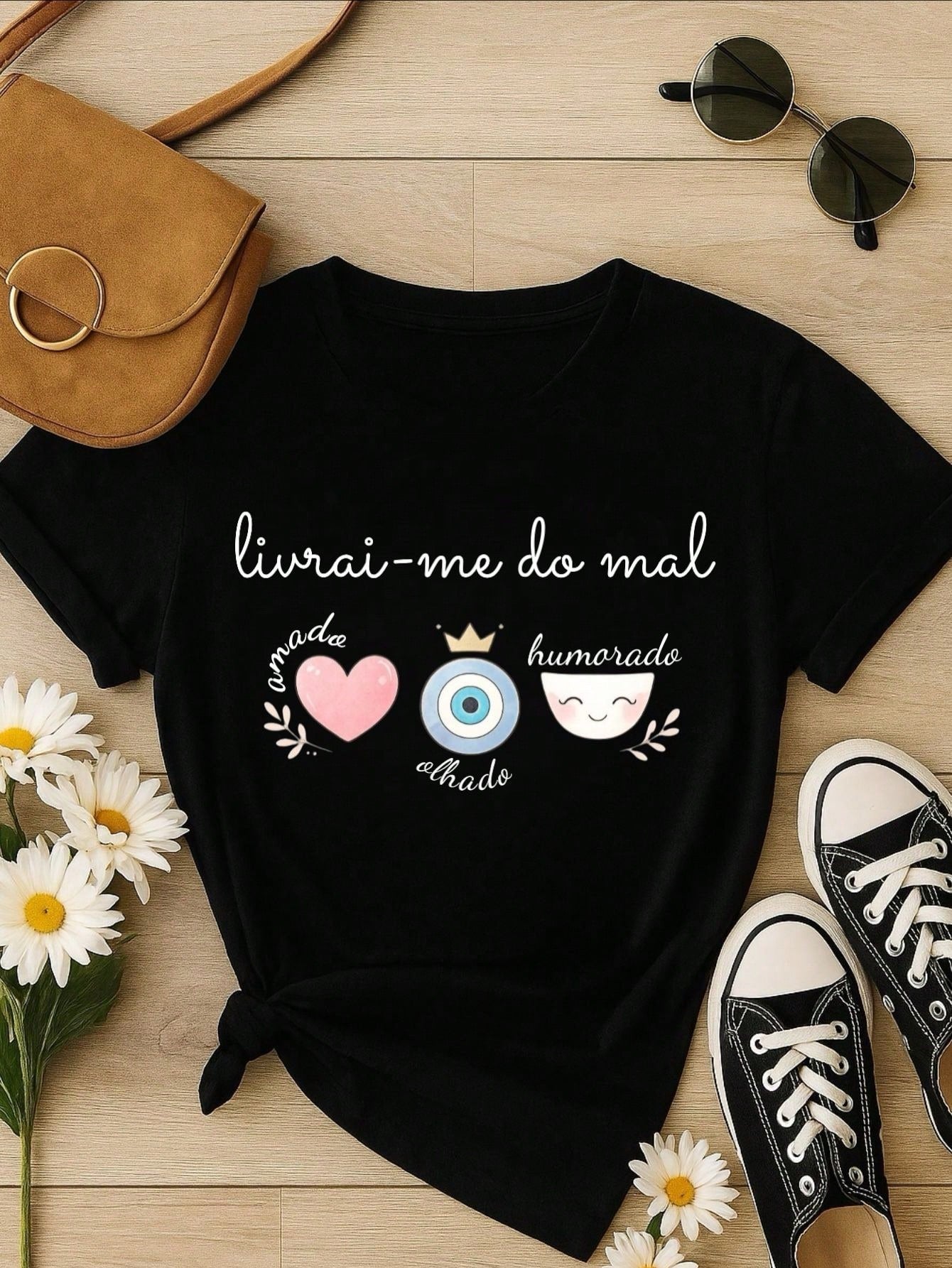 Blusa Feminina Estampa Livrai-me do Mal 100% Algodão Casual | P ao GG