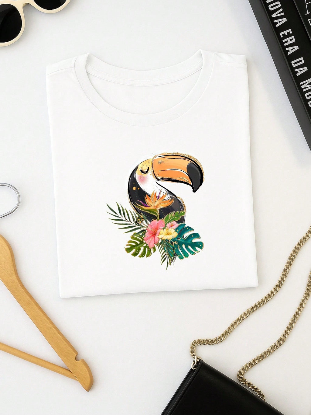 Blusa Feminina 100% Algodão Estampa Tucano Tropical | Camiseta Casual Confortável
