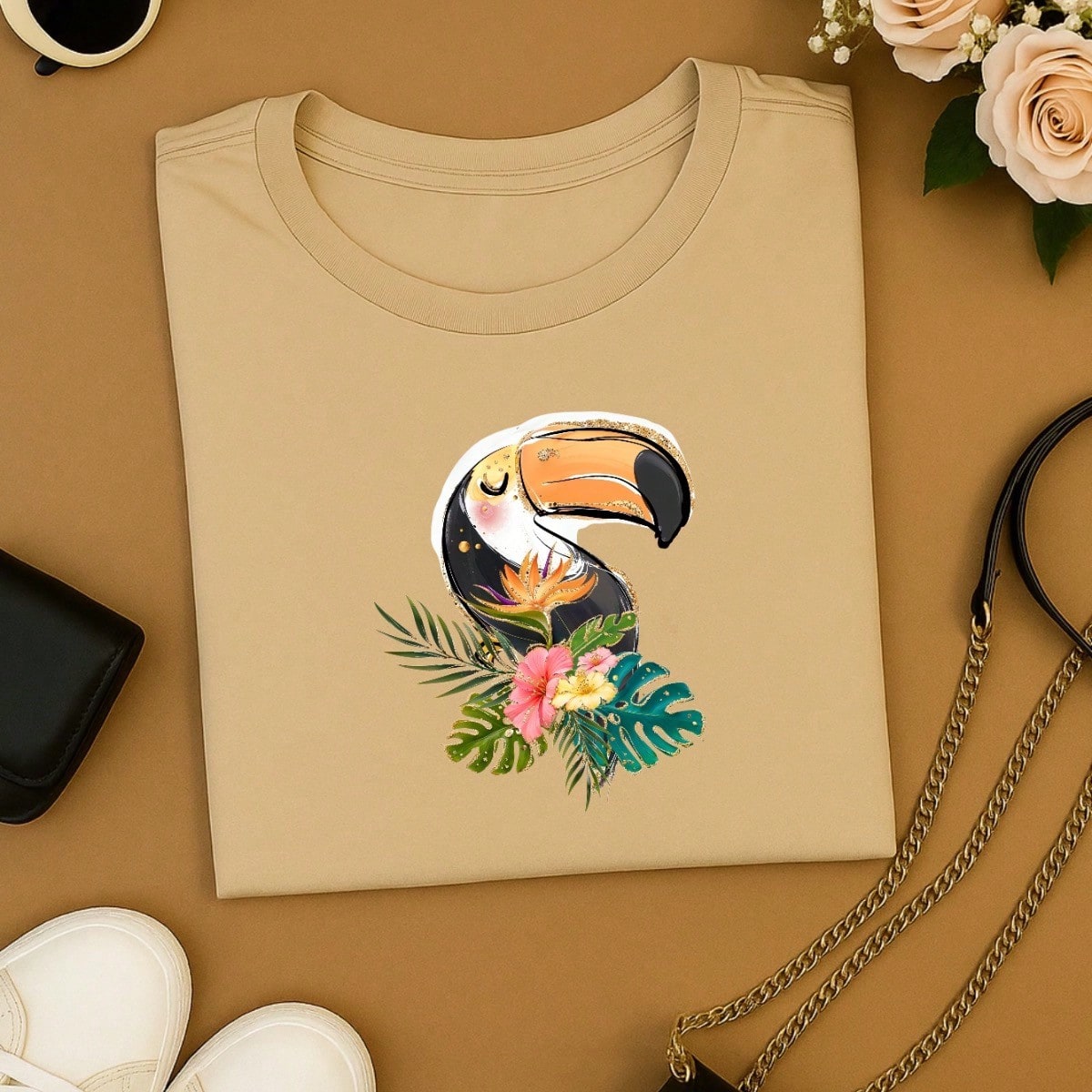 Blusa Feminina 100% Algodão Estampa Tucano Tropical | Camiseta Casual Confortável
