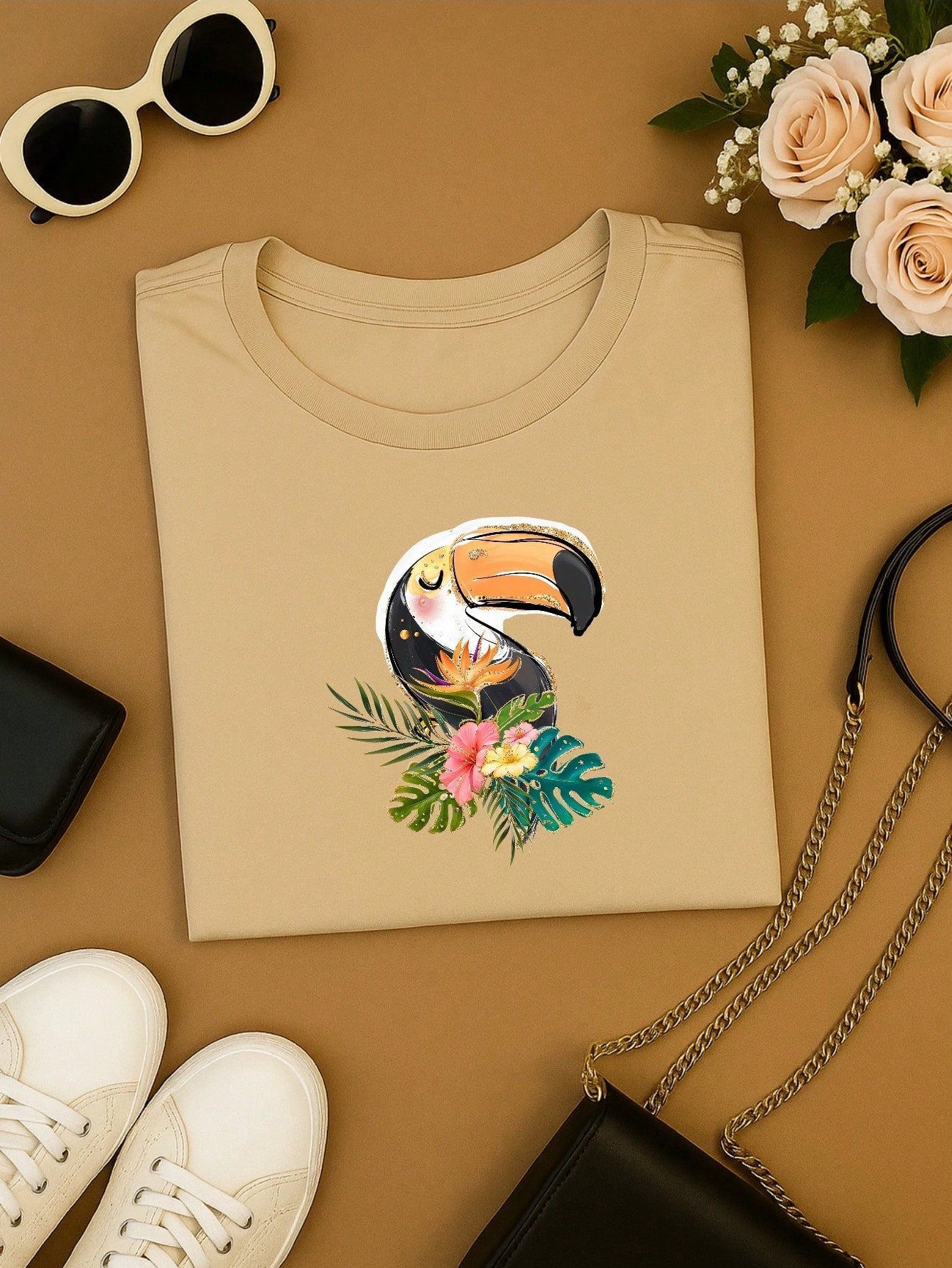 Blusa Feminina 100% Algodão Estampa Tucano Tropical | Camiseta Casual Confortável